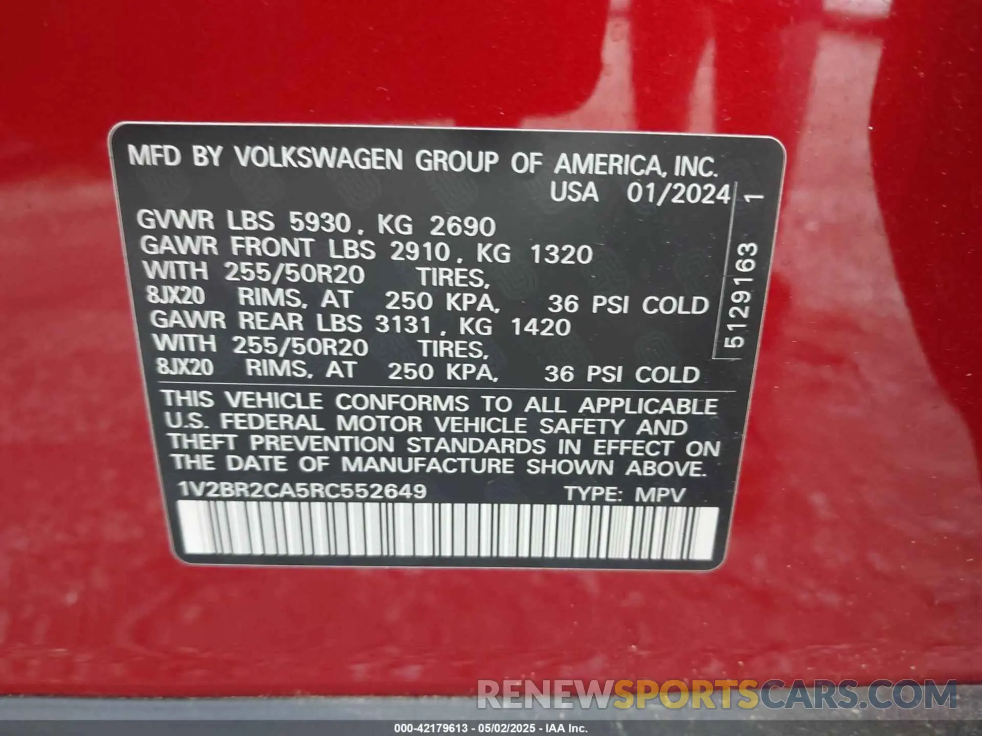 9 Photograph of a damaged car 1V2BR2CA5RC552649 VOLKSWAGEN ATLAS 2024