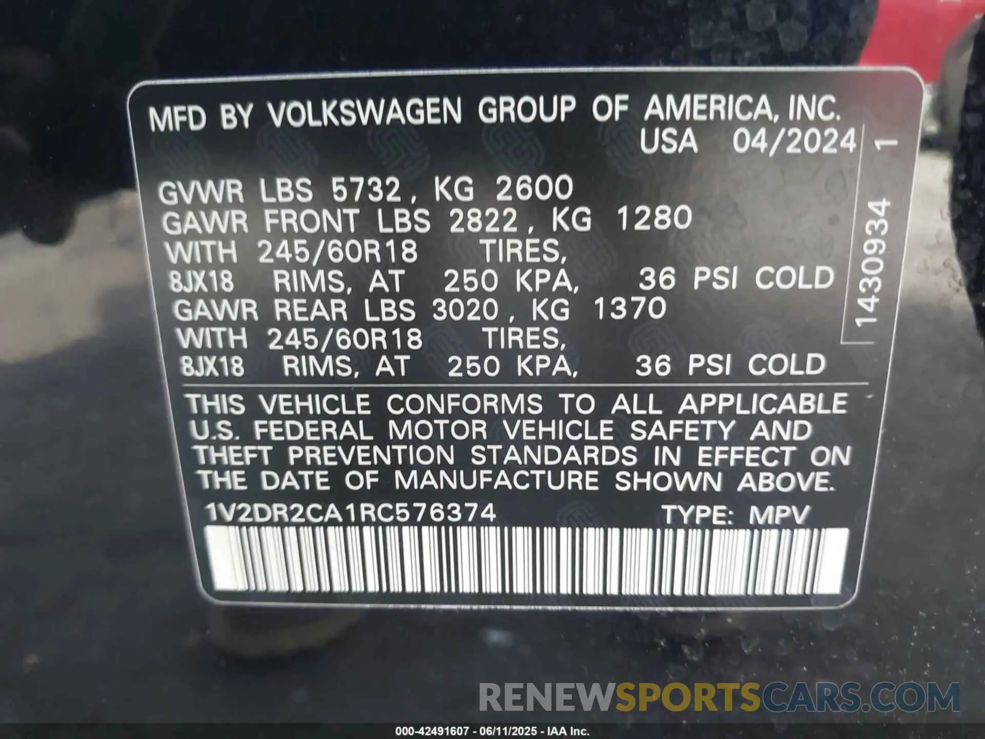 9 Фотография поврежденного автомобиля 1V2DR2CA1RC576374 VOLKSWAGEN ATLAS 2024