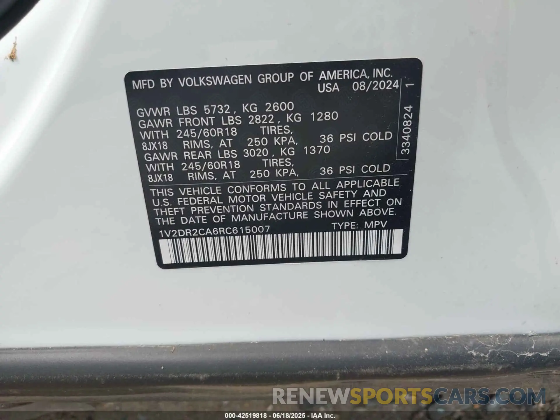 9 Фотография поврежденного автомобиля 1V2DR2CA6RC615007 VOLKSWAGEN ATLAS 2024