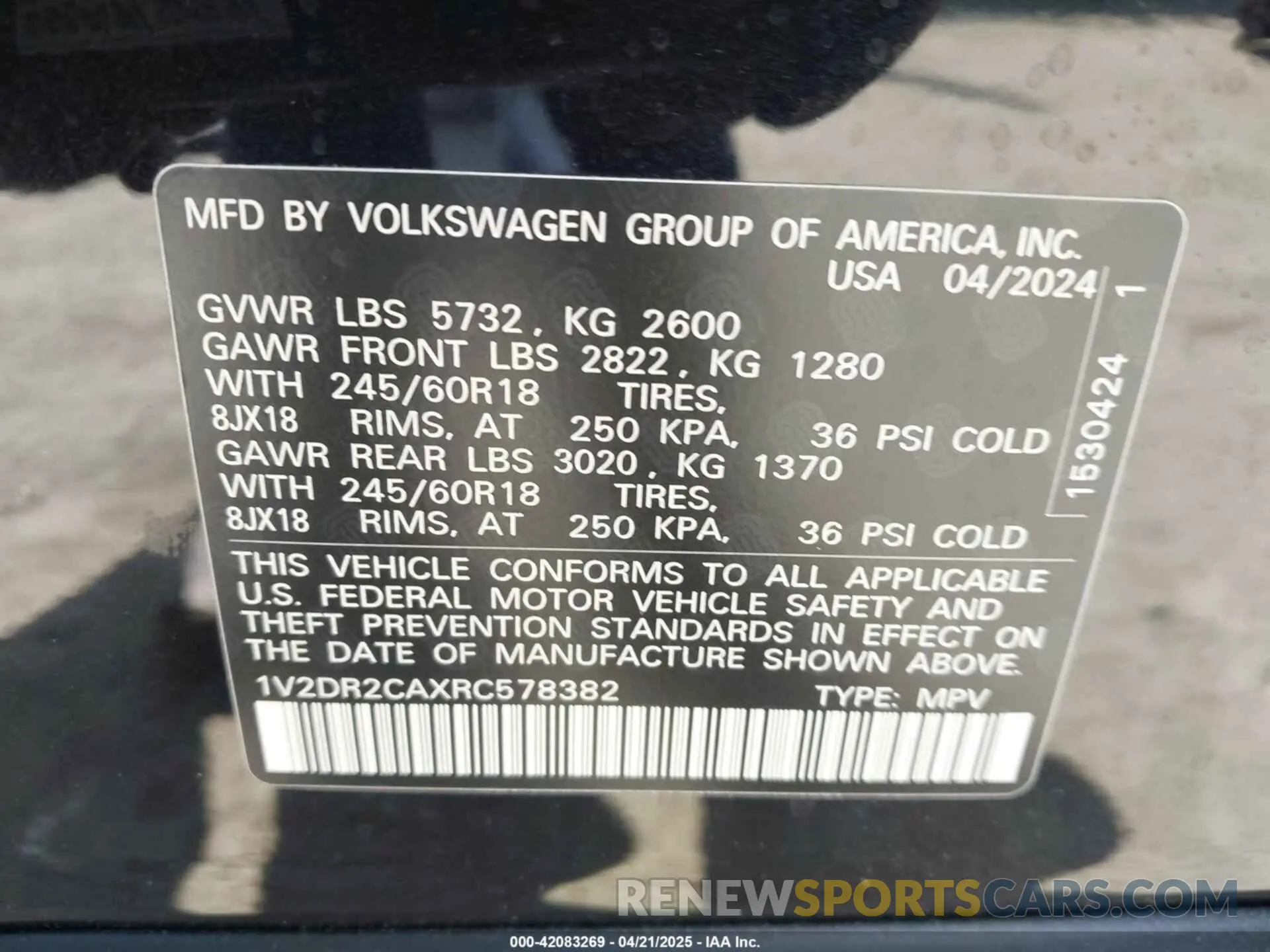 9 Фотография поврежденного автомобиля 1V2DR2CAXRC578382 VOLKSWAGEN ATLAS 2024