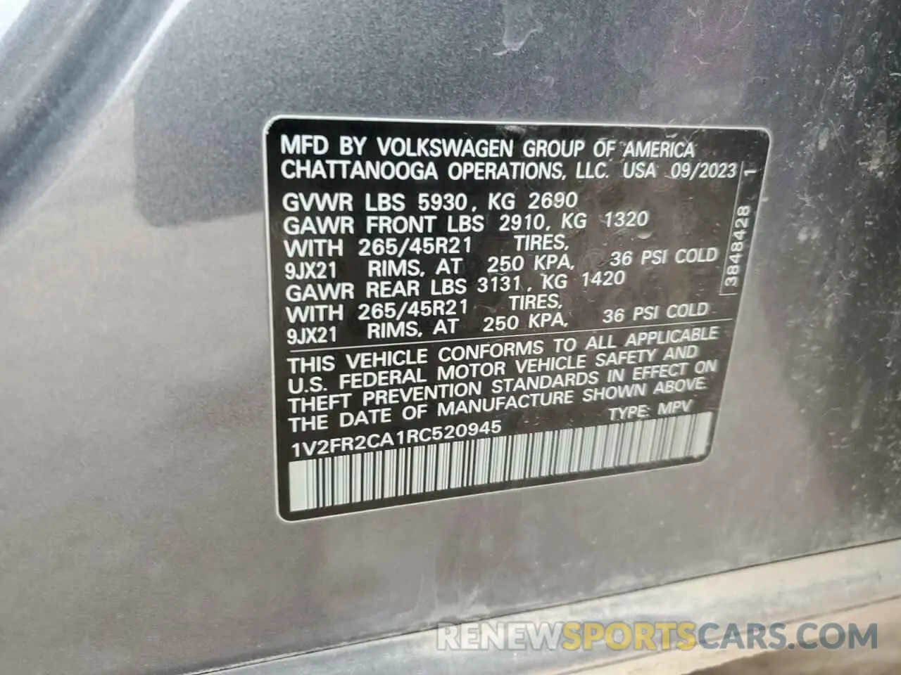 13 Фотография поврежденного автомобиля 1V2FR2CA1RC520945 VOLKSWAGEN ATLAS 2024