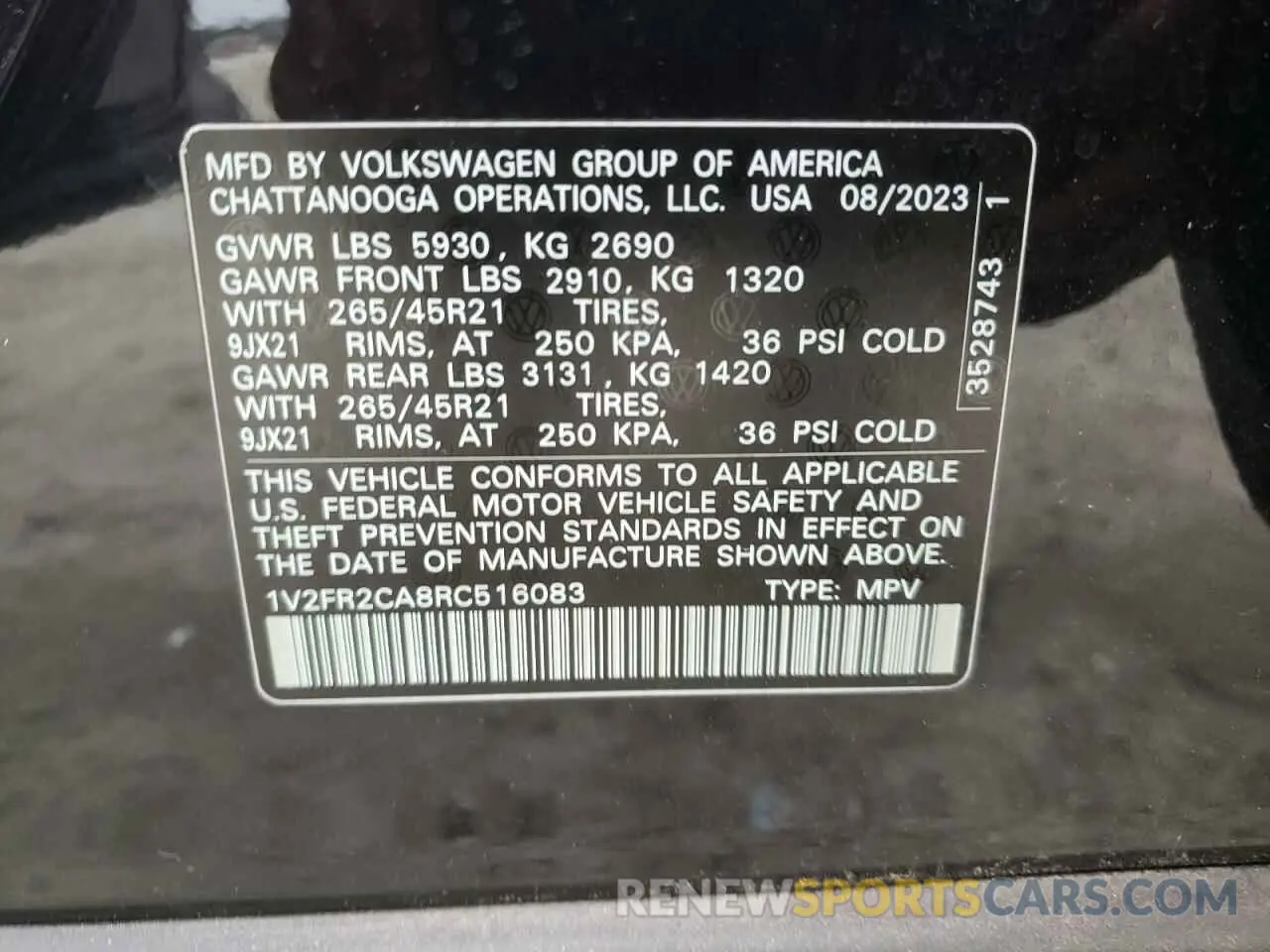 13 Фотография поврежденного автомобиля 1V2FR2CA8RC516083 VOLKSWAGEN ATLAS 2024