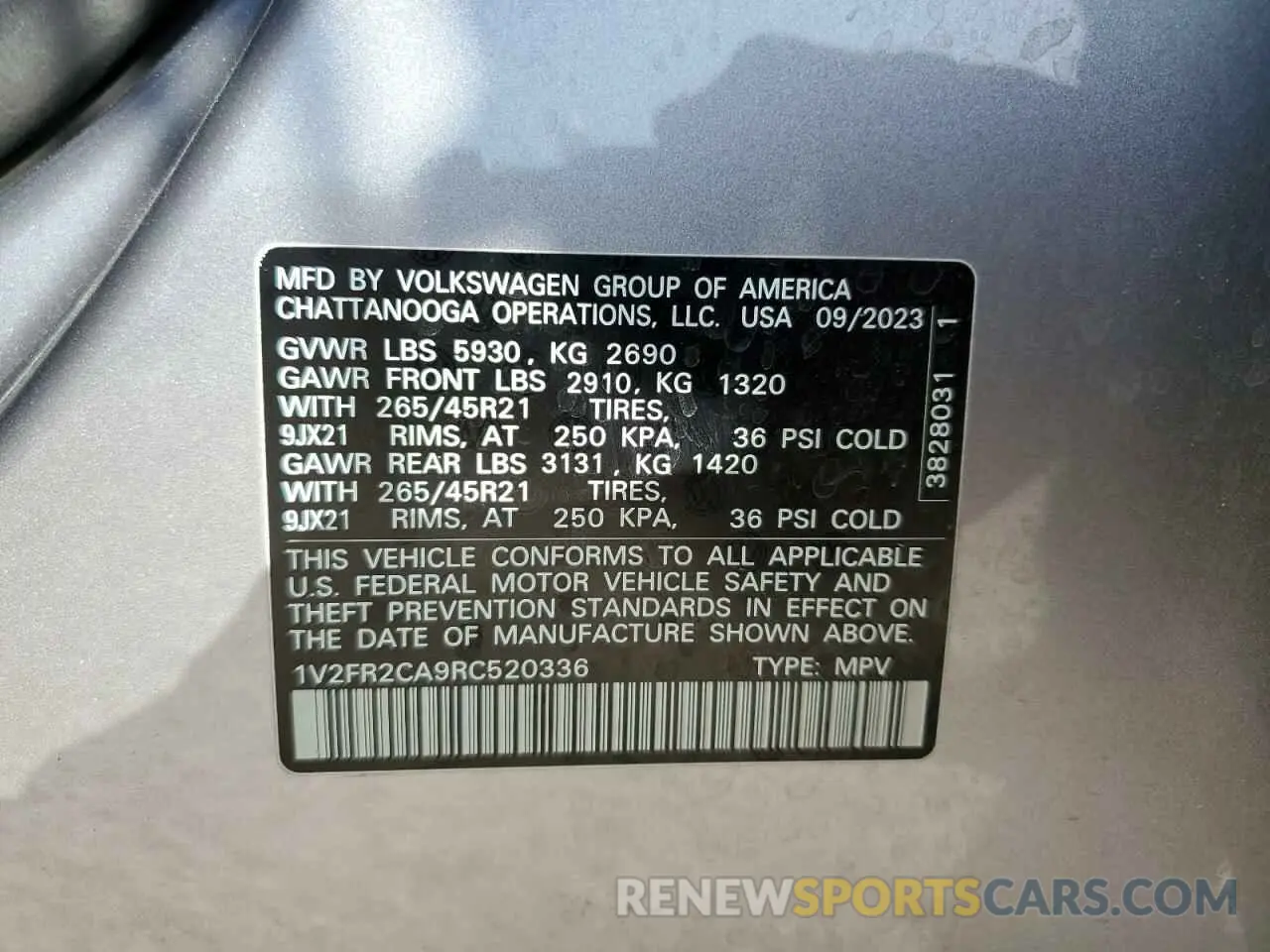 15 Photograph of a damaged car 1V2FR2CA9RC520336 VOLKSWAGEN ATLAS 2024