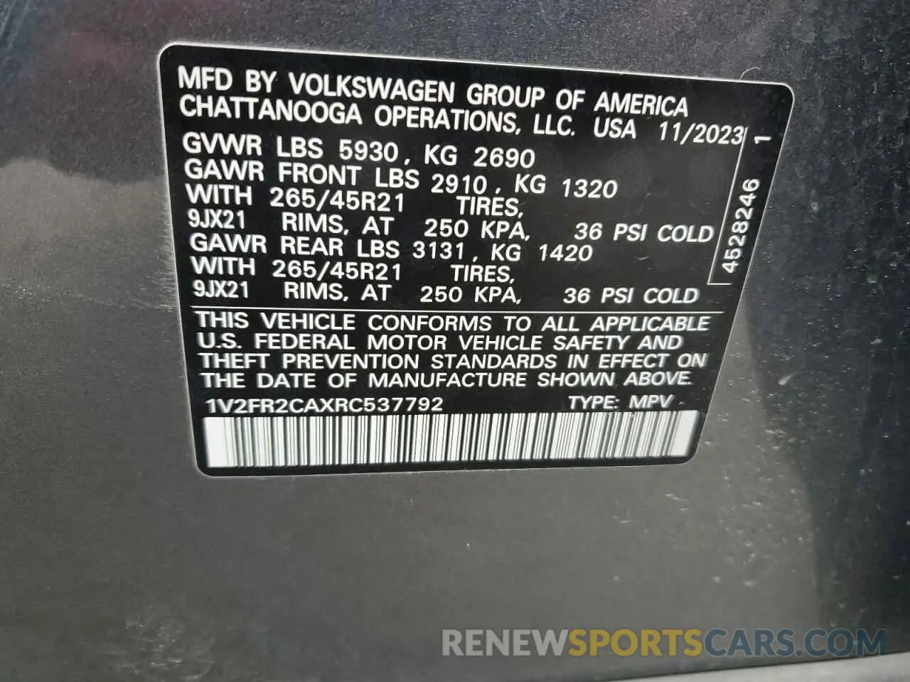 15 Photograph of a damaged car 1V2FR2CAXRC537792 VOLKSWAGEN ATLAS 2024
