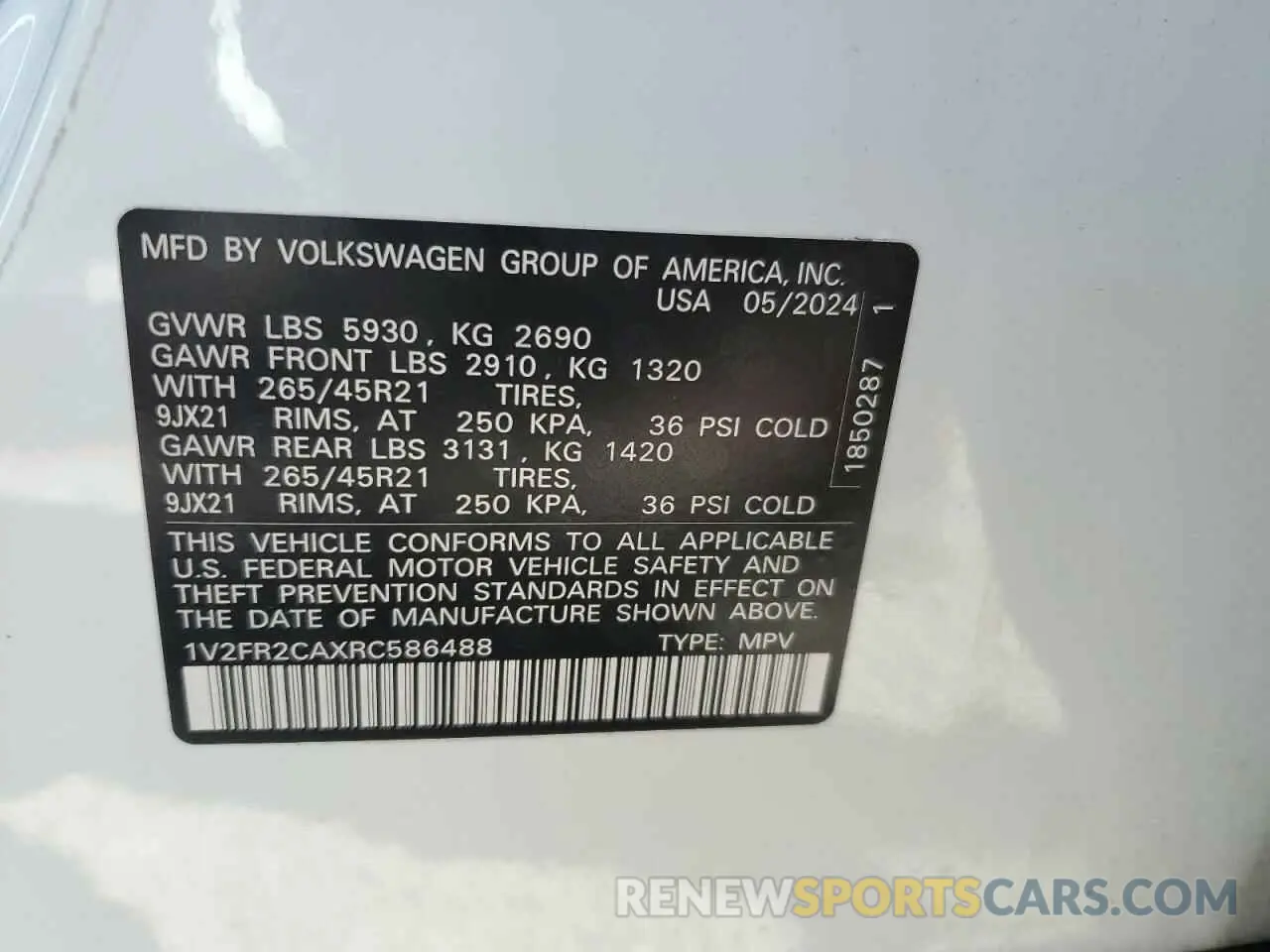 14 Photograph of a damaged car 1V2FR2CAXRC586488 VOLKSWAGEN ATLAS 2024