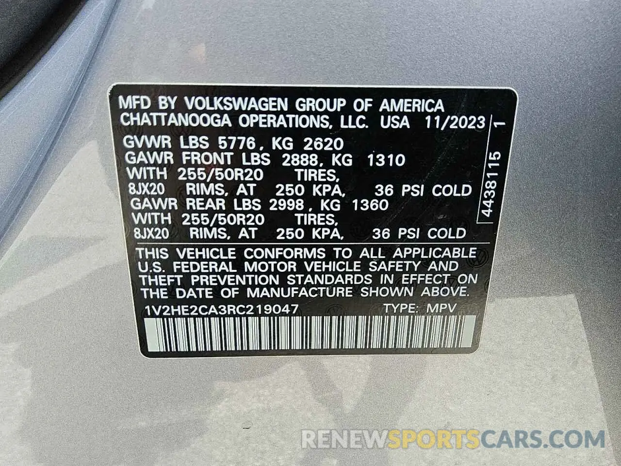 12 Photograph of a damaged car 1V2HE2CA3RC219047 VOLKSWAGEN ATLAS 2024