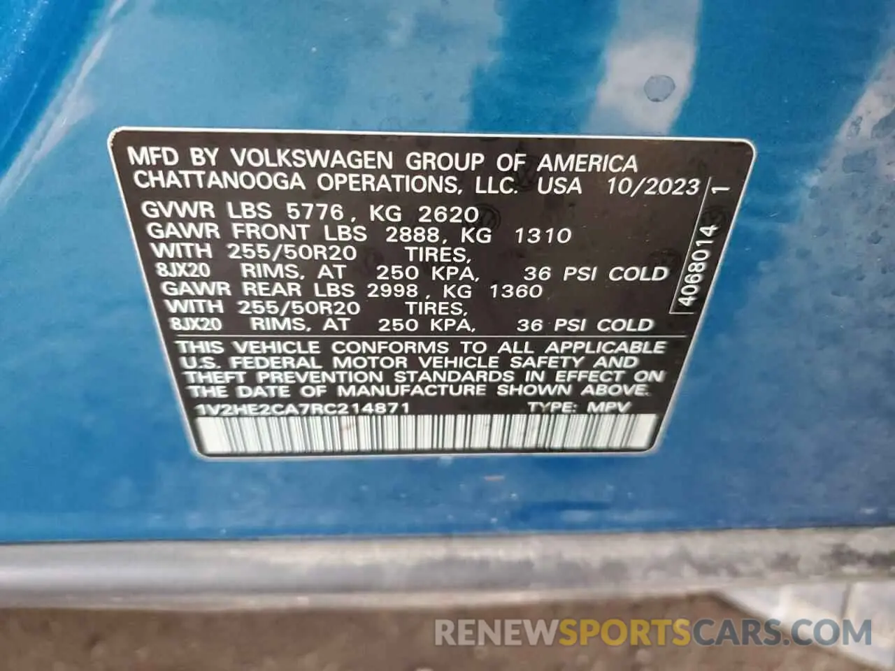 13 Photograph of a damaged car 1V2HE2CA7RC214871 VOLKSWAGEN ATLAS 2024