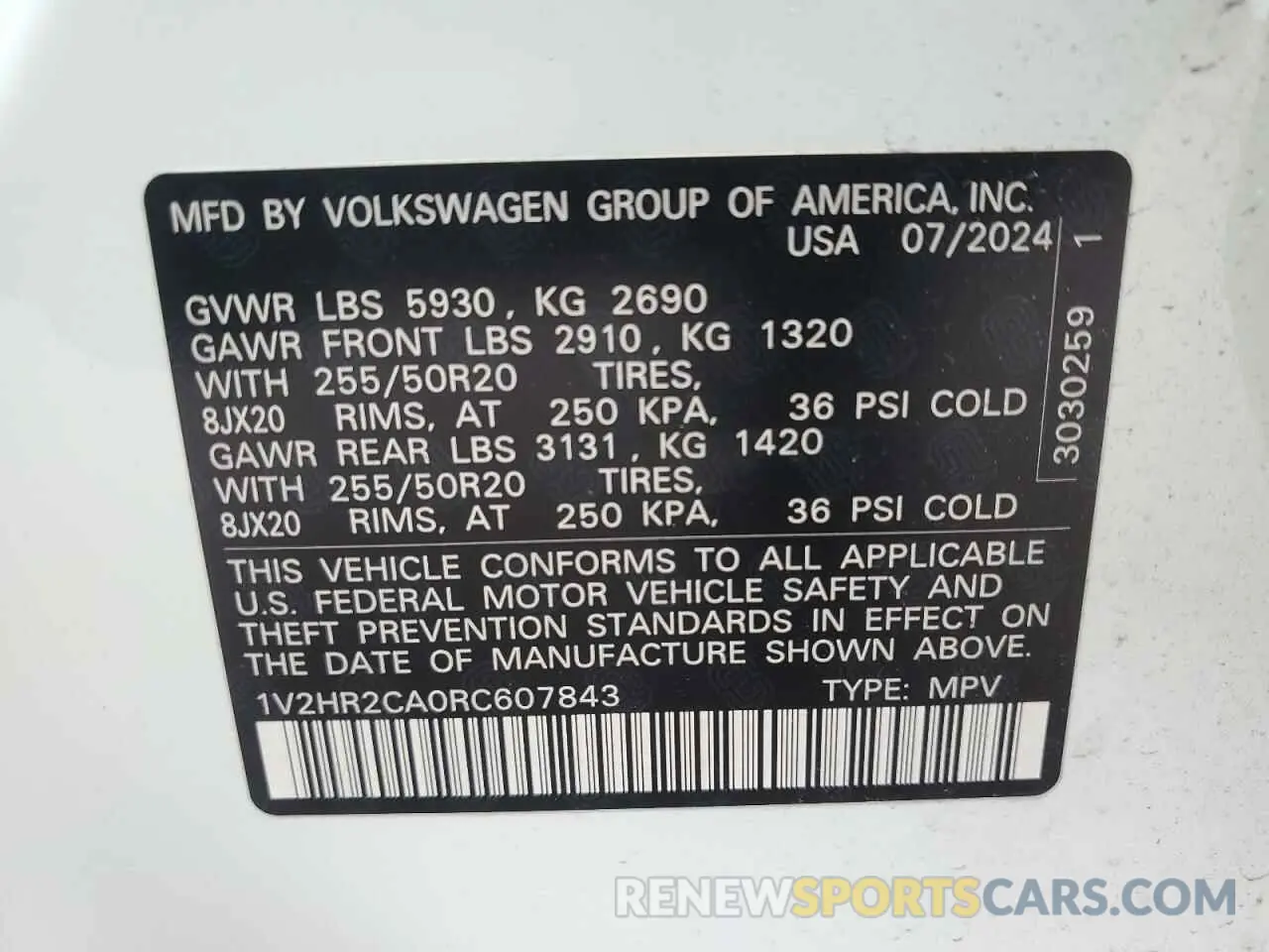 13 Photograph of a damaged car 1V2HR2CA0RC607843 VOLKSWAGEN ATLAS 2024