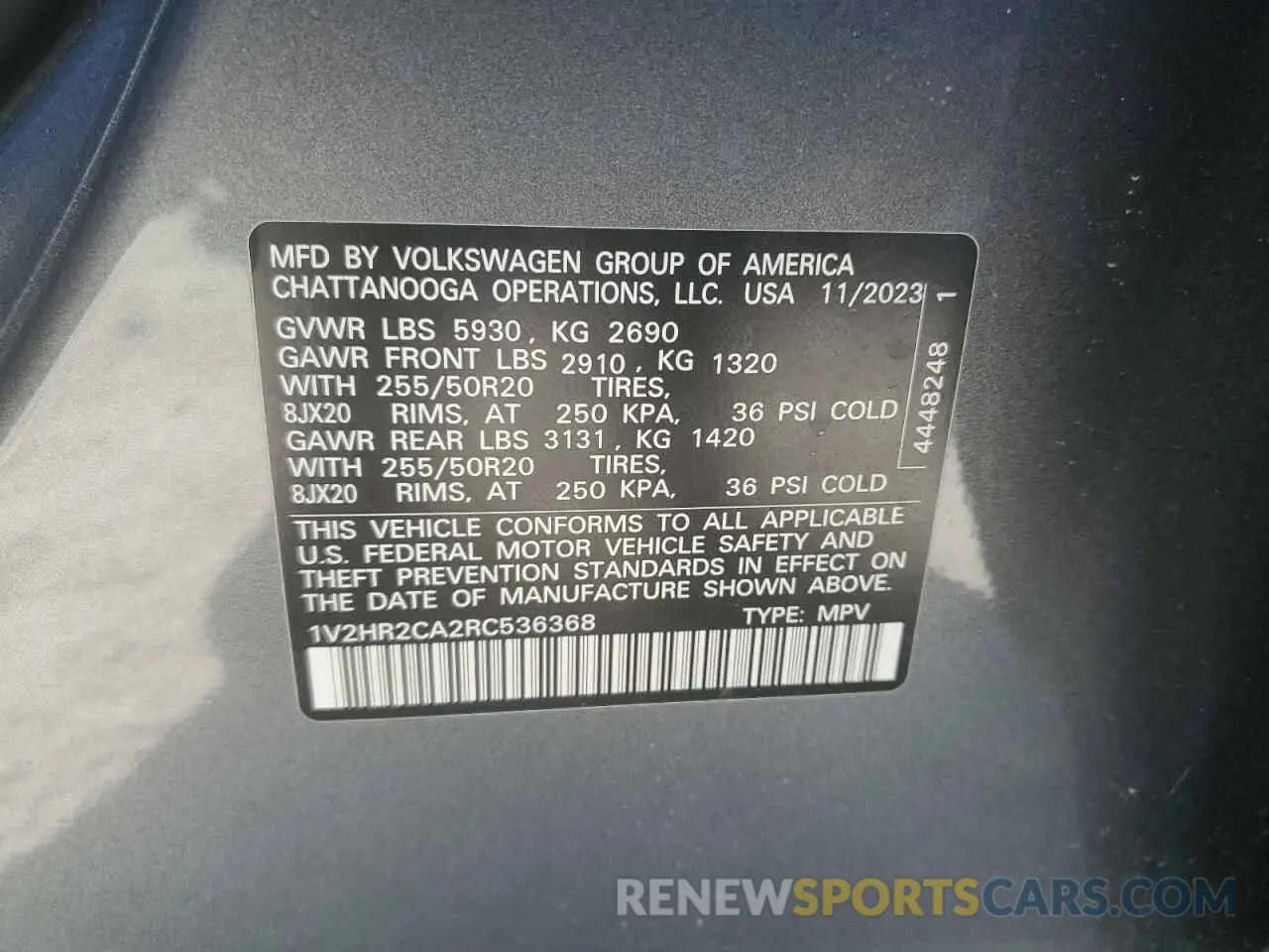 13 Photograph of a damaged car 1V2HR2CA2RC536368 VOLKSWAGEN ATLAS 2024