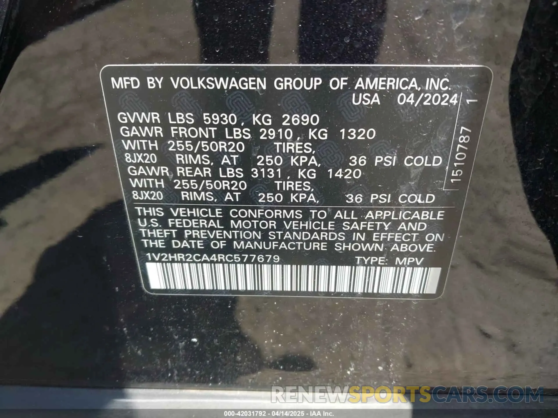 9 Фотография поврежденного автомобиля 1V2HR2CA4RC577679 VOLKSWAGEN ATLAS 2024