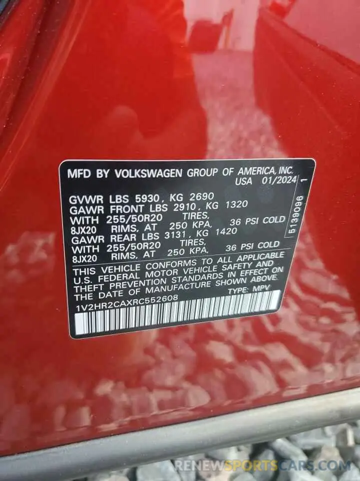 14 Photograph of a damaged car 1V2HR2CAXRC552608 VOLKSWAGEN ATLAS 2024