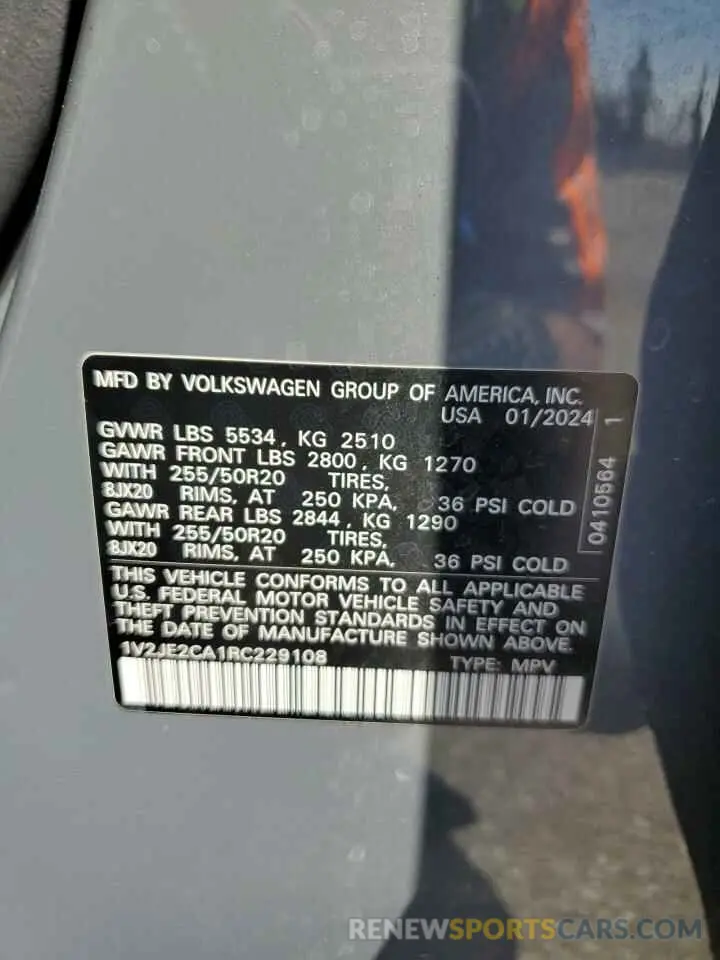 14 Photograph of a damaged car 1V2JE2CA1RC229108 VOLKSWAGEN ATLAS 2024