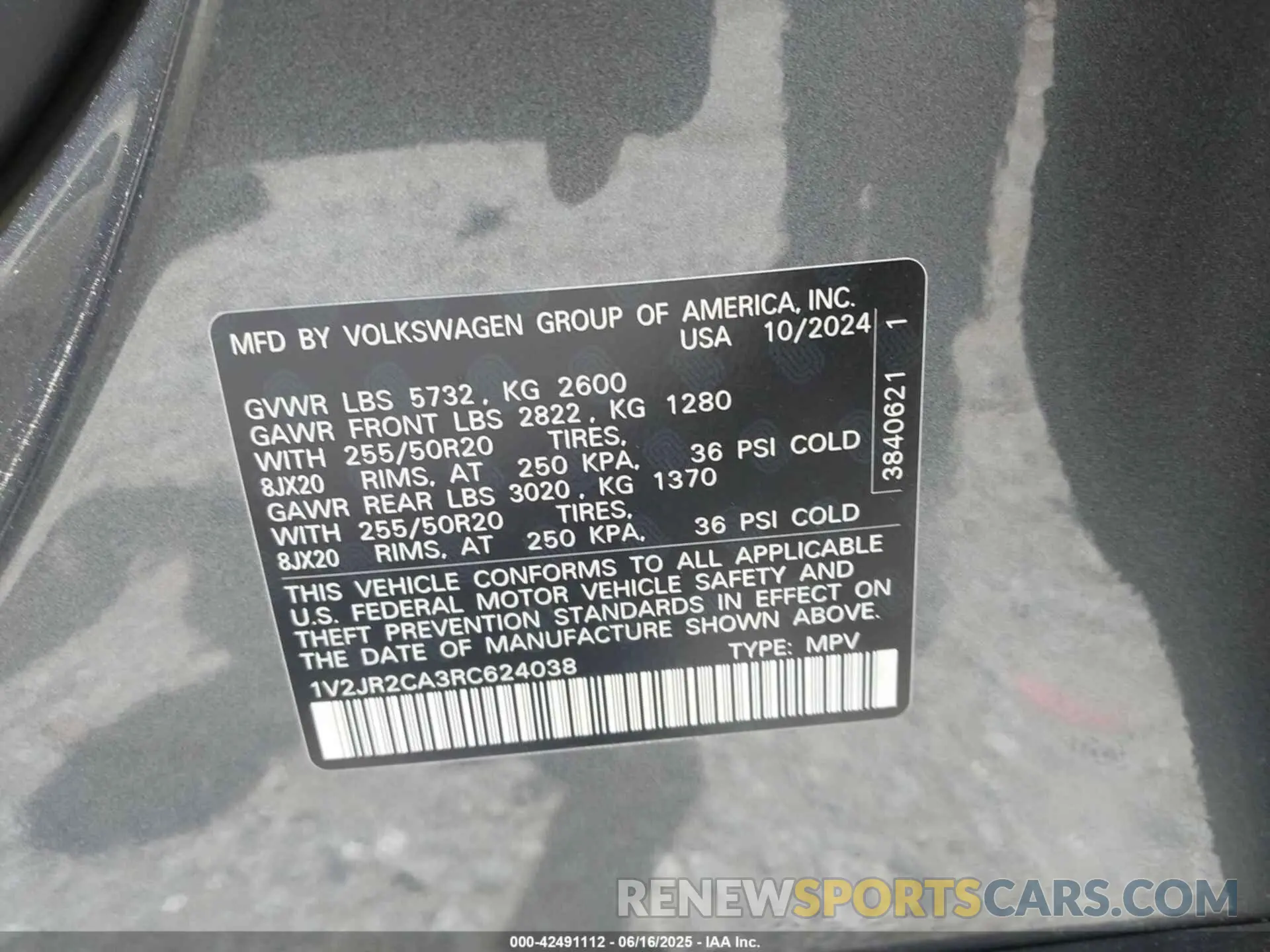 9 Фотография поврежденного автомобиля 1V2JR2CA3RC624038 VOLKSWAGEN ATLAS 2024