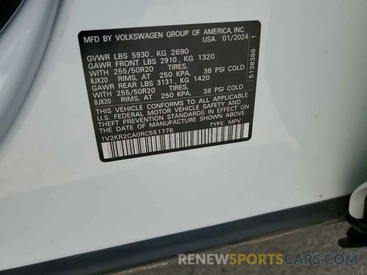 12 Photograph of a damaged car 1V2KR2CA0RC551778 VOLKSWAGEN ATLAS 2024