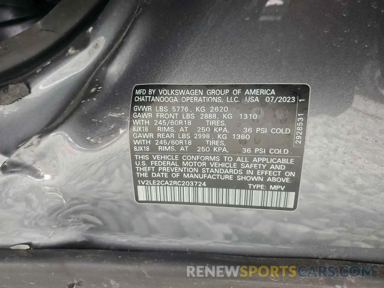 12 Фотография поврежденного автомобиля 1V2LE2CA2RC203724 VOLKSWAGEN ATLAS 2024