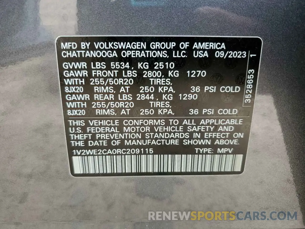 14 Photograph of a damaged car 1V2WE2CA0RC209115 VOLKSWAGEN ATLAS 2024