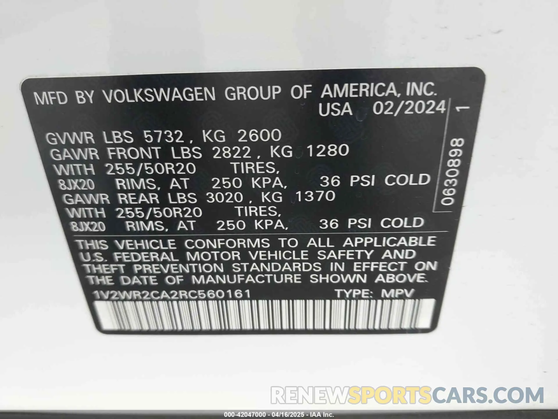 9 Фотография поврежденного автомобиля 1V2WR2CA2RC560161 VOLKSWAGEN ATLAS 2024