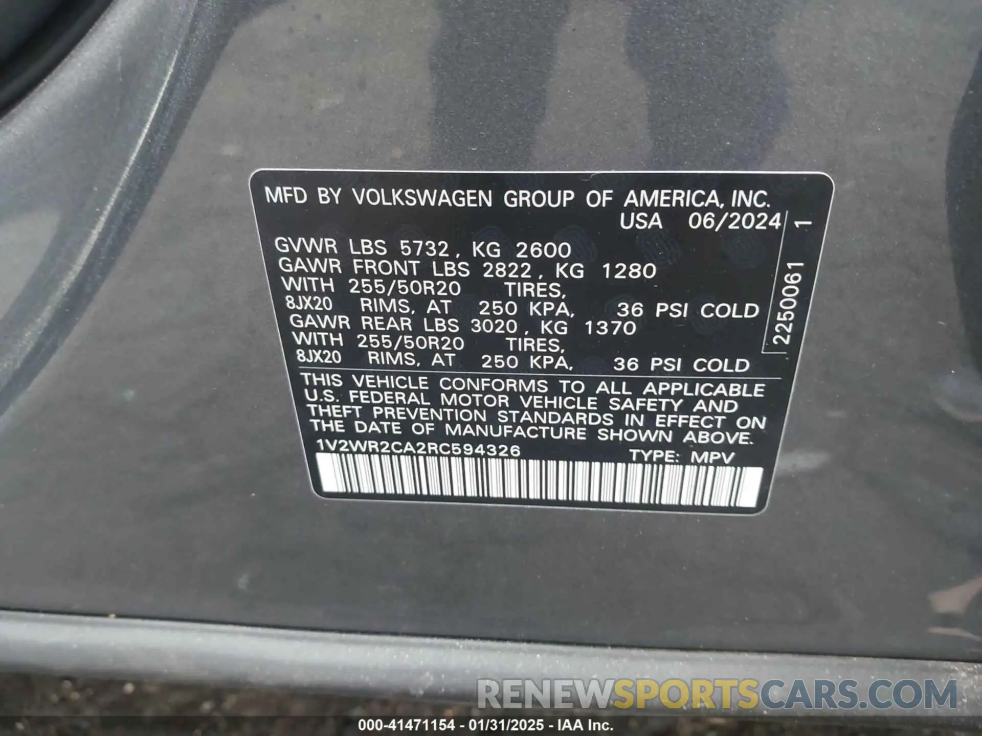 9 Фотография поврежденного автомобиля 1V2WR2CA2RC594326 VOLKSWAGEN ATLAS 2024