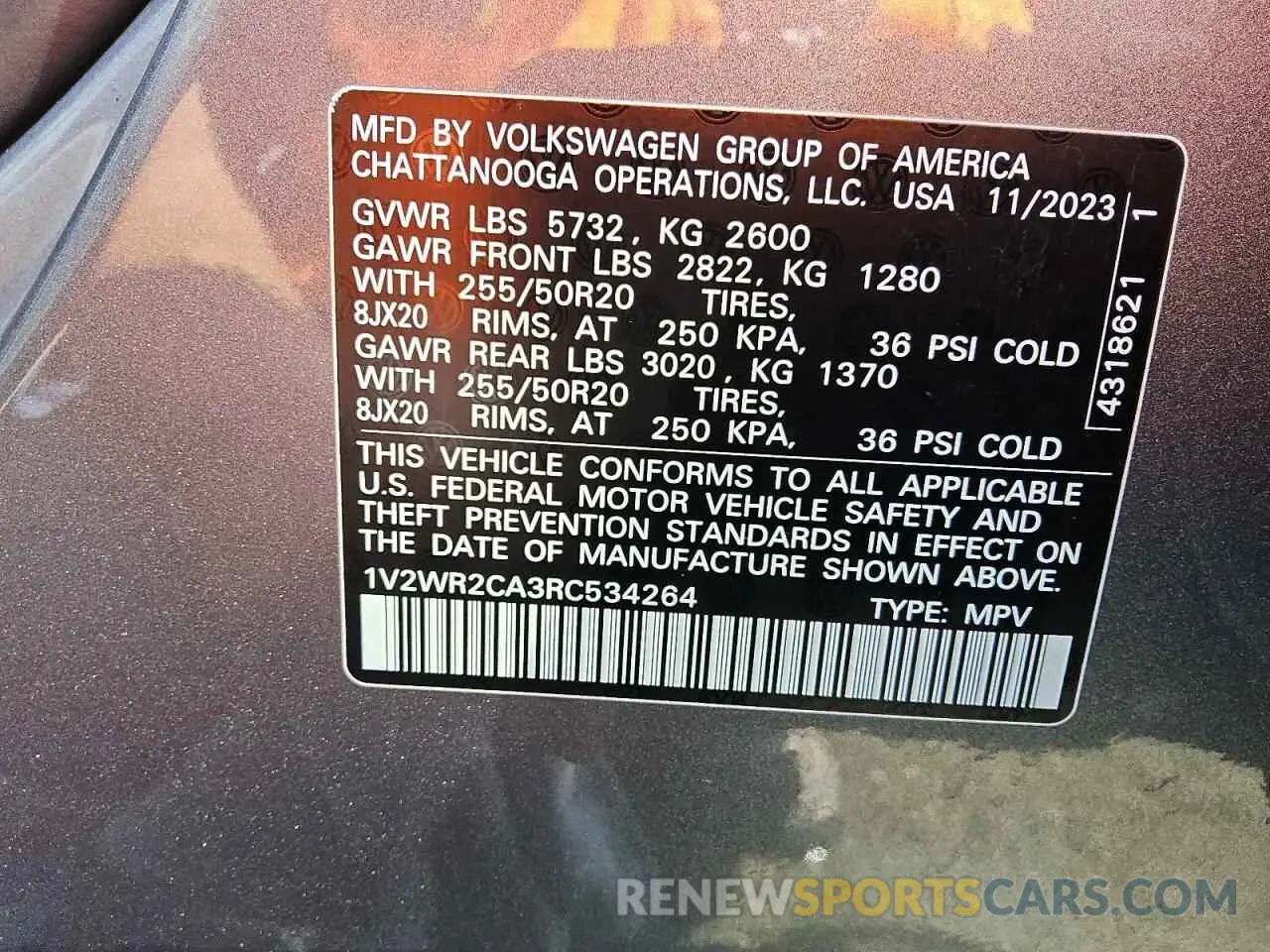 13 Фотография поврежденного автомобиля 1V2WR2CA3RC534264 VOLKSWAGEN ATLAS 2024