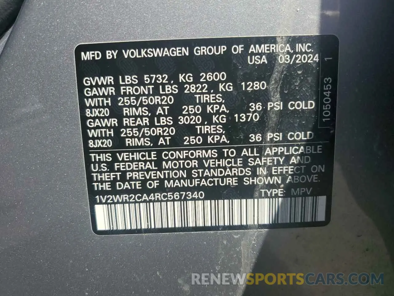 14 Photograph of a damaged car 1V2WR2CA4RC567340 VOLKSWAGEN ATLAS 2024