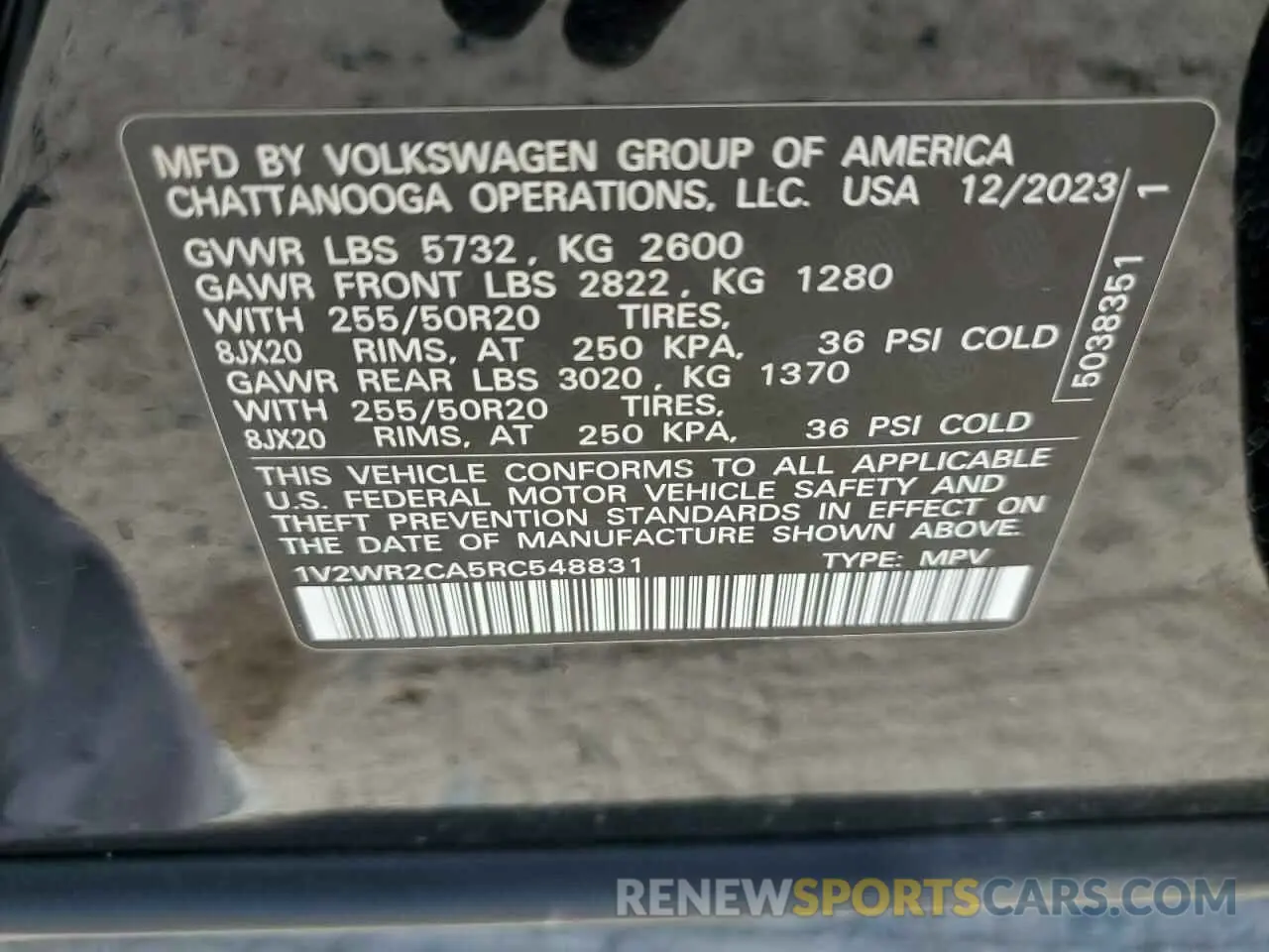 13 Photograph of a damaged car 1V2WR2CA5RC548831 VOLKSWAGEN ATLAS 2024