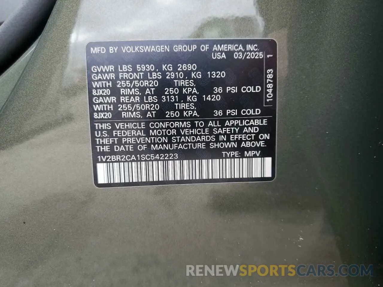 14 Фотография поврежденного автомобиля 1V2BR2CA1SC542223 VOLKSWAGEN ATLAS 2025