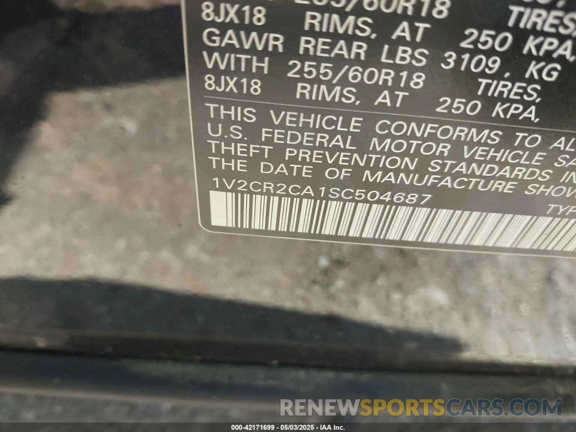 9 Photograph of a damaged car 1V2CR2CA1SC504687 VOLKSWAGEN ATLAS 2025
