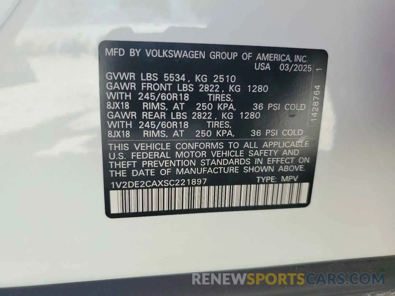 13 Photograph of a damaged car 1V2DE2CAXSC221897 VOLKSWAGEN ATLAS 2025