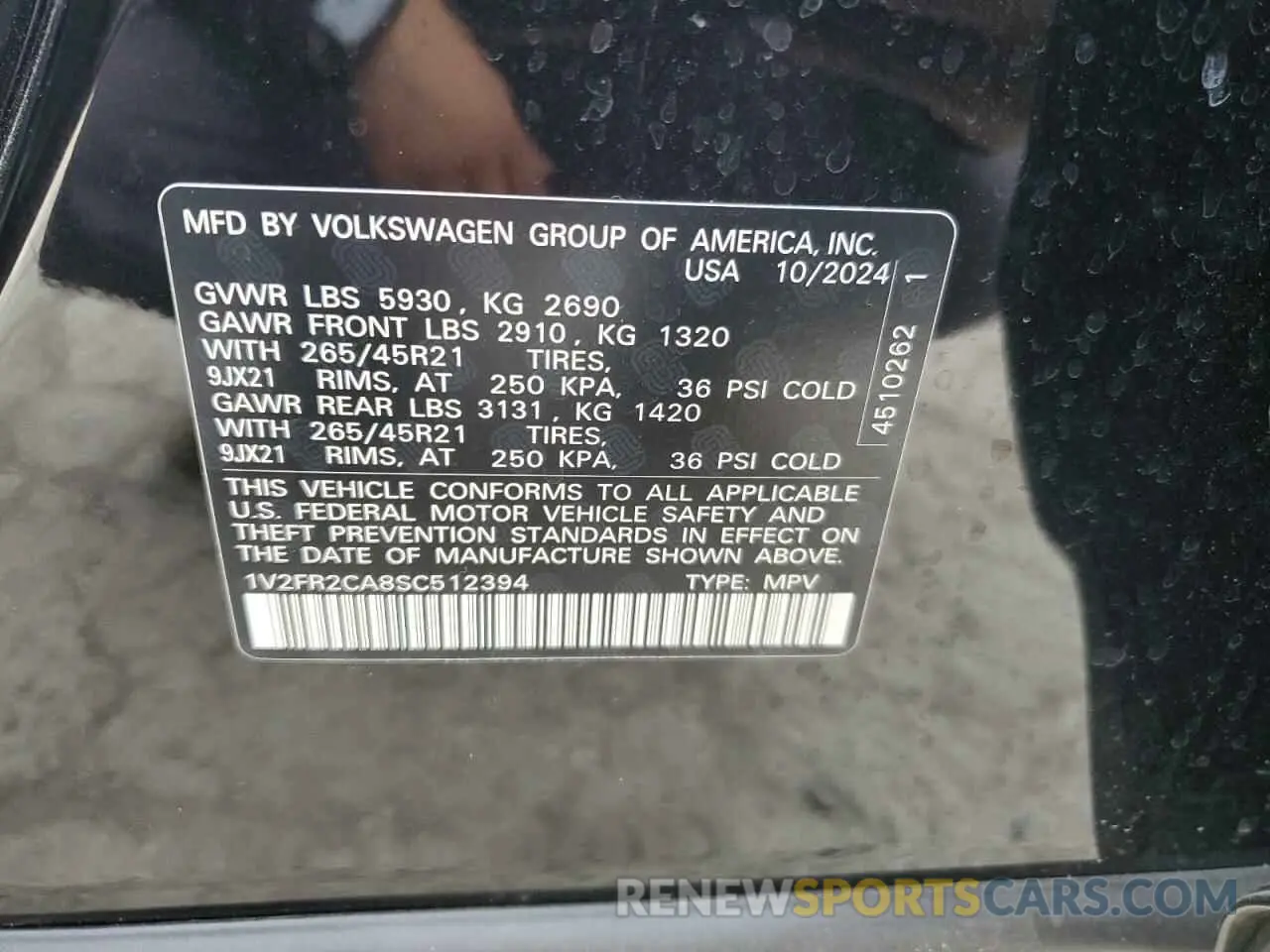 13 Photograph of a damaged car 1V2FR2CA8SC512394 VOLKSWAGEN ATLAS 2025