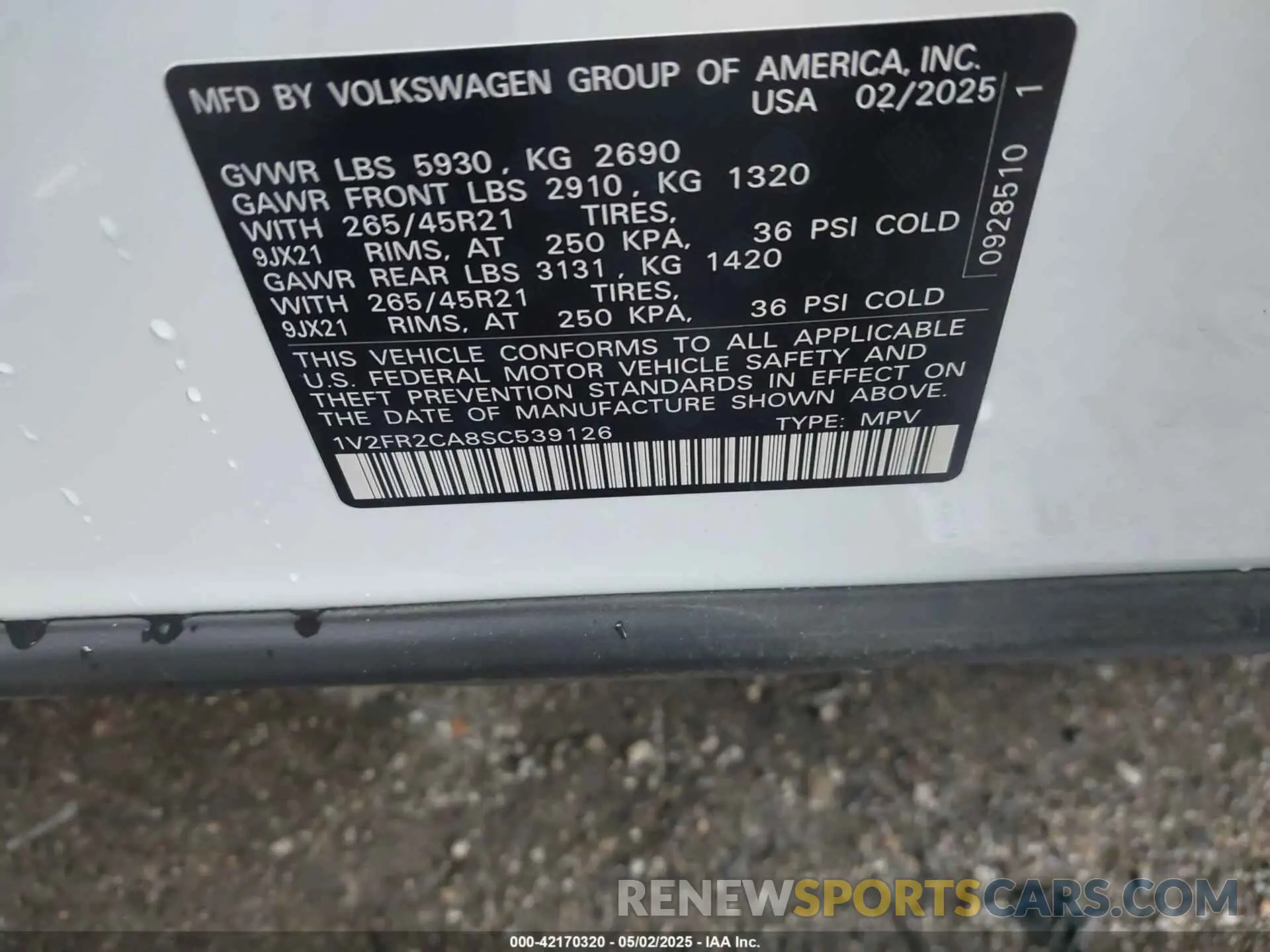 9 Фотография поврежденного автомобиля 1V2FR2CA8SC539126 VOLKSWAGEN ATLAS 2025