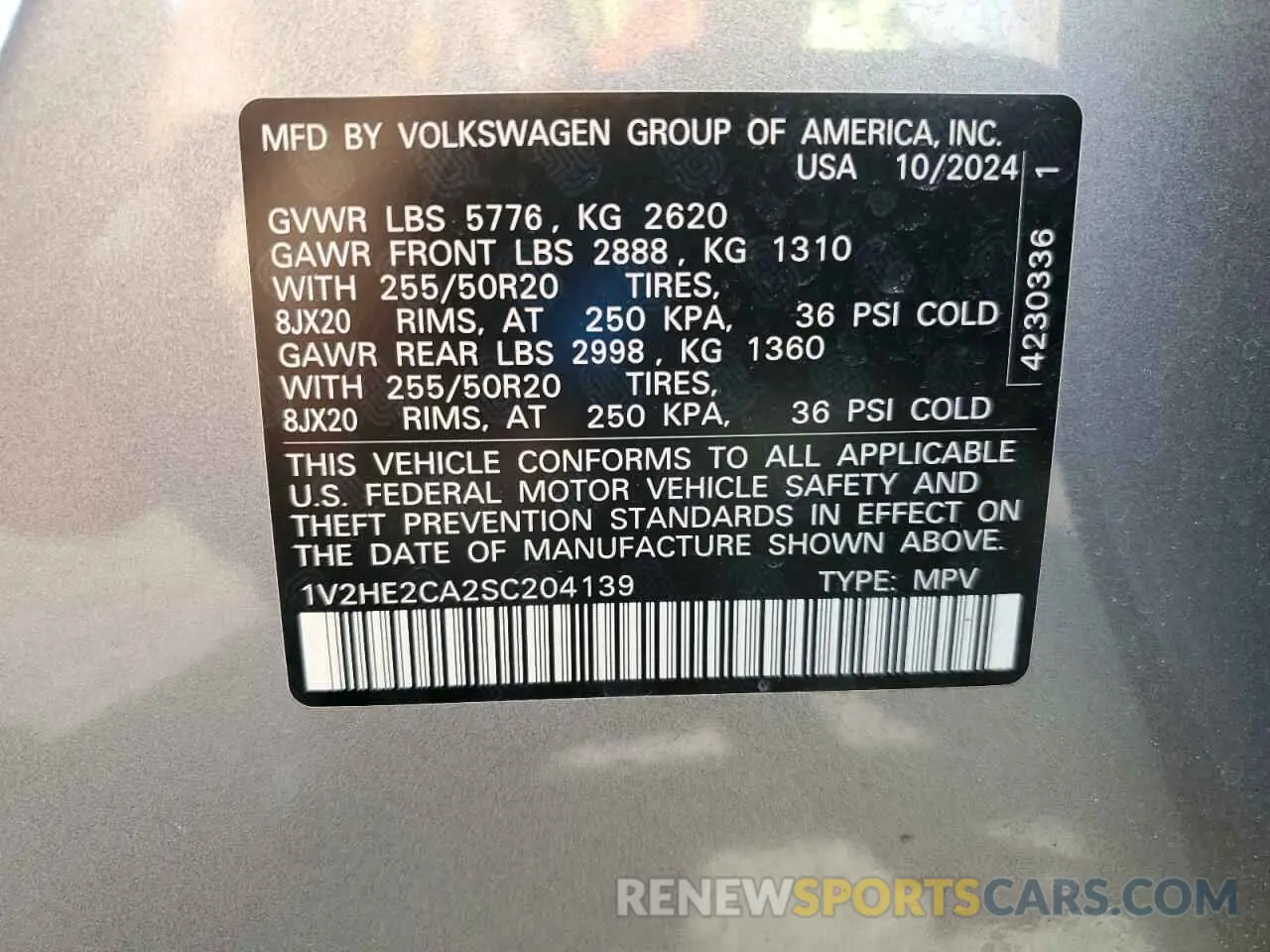 14 Photograph of a damaged car 1V2HE2CA2SC204139 VOLKSWAGEN ATLAS 2025