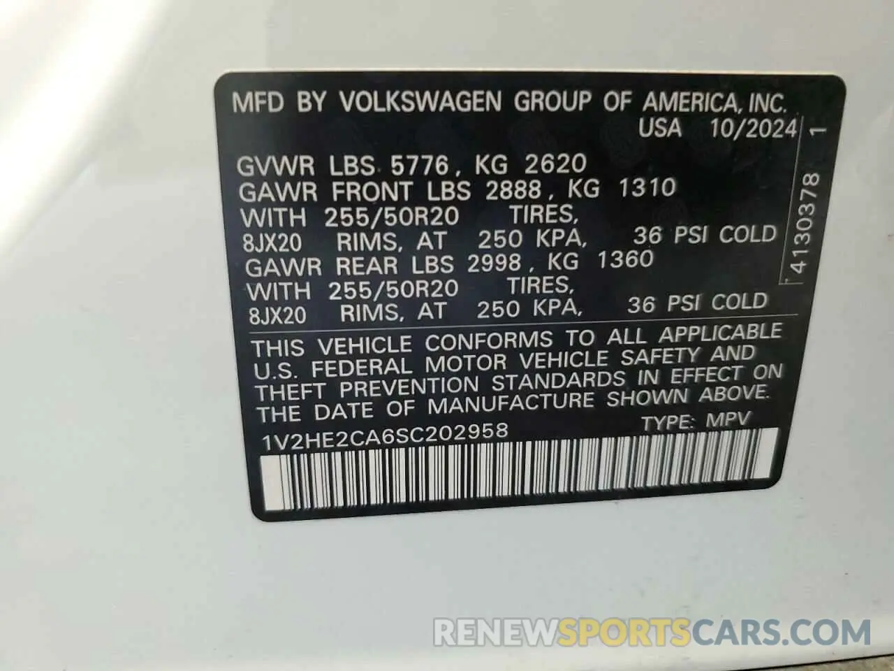 13 Photograph of a damaged car 1V2HE2CA6SC202958 VOLKSWAGEN ATLAS 2025