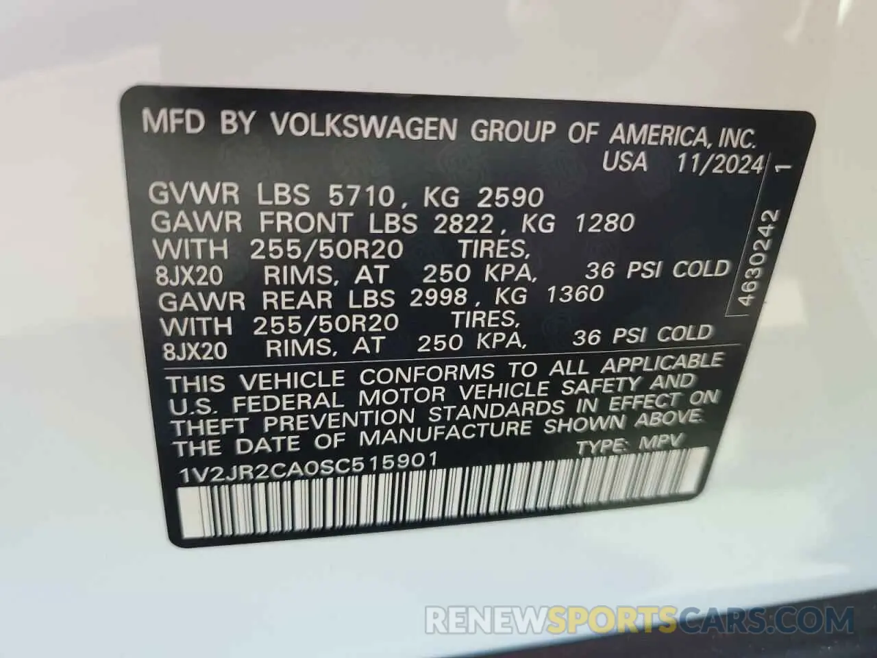 15 Photograph of a damaged car 1V2JR2CA0SC515901 VOLKSWAGEN ATLAS 2025
