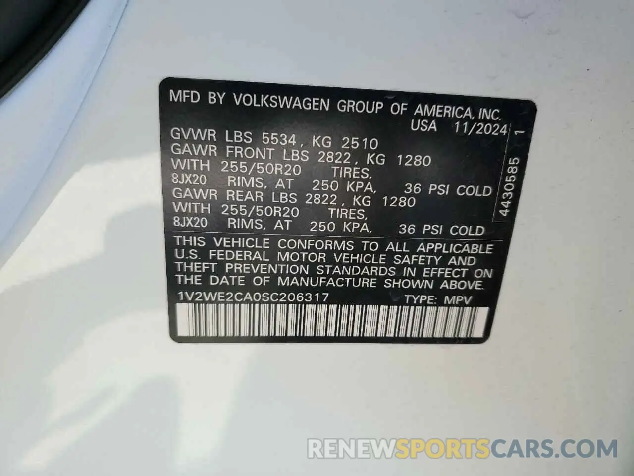 13 Photograph of a damaged car 1V2WE2CA0SC206317 VOLKSWAGEN ATLAS 2025