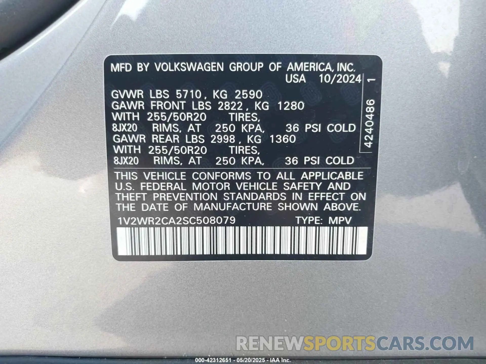 9 Фотография поврежденного автомобиля 1V2WR2CA2SC508079 VOLKSWAGEN ATLAS 2025