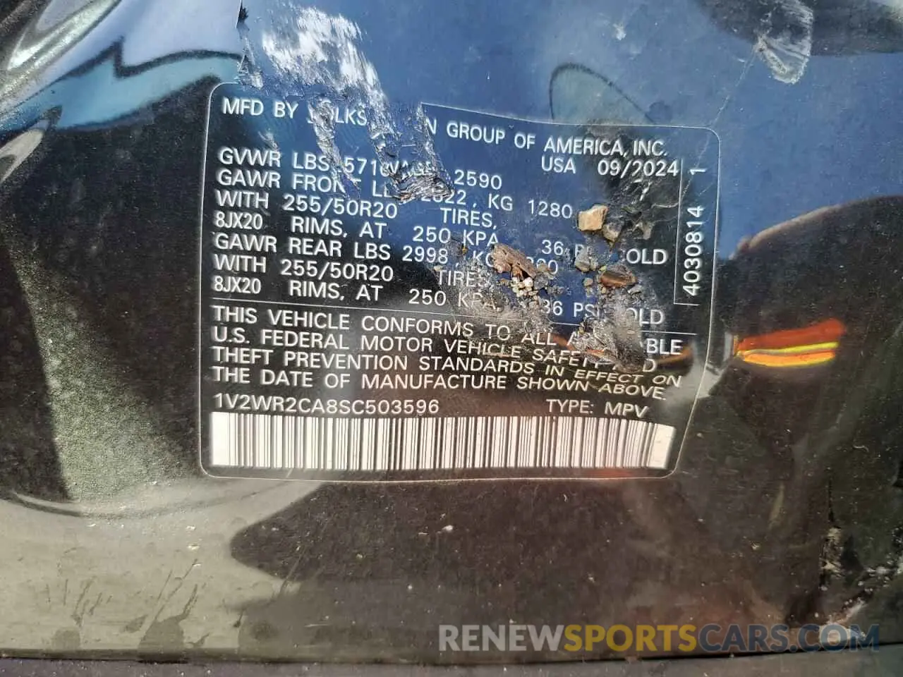 13 Photograph of a damaged car 1V2WR2CA8SC503596 VOLKSWAGEN ATLAS 2025