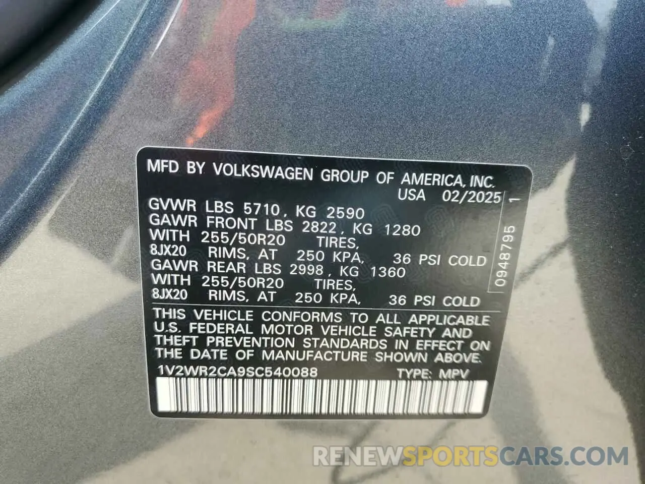13 Photograph of a damaged car 1V2WR2CA9SC540088 VOLKSWAGEN ATLAS 2025