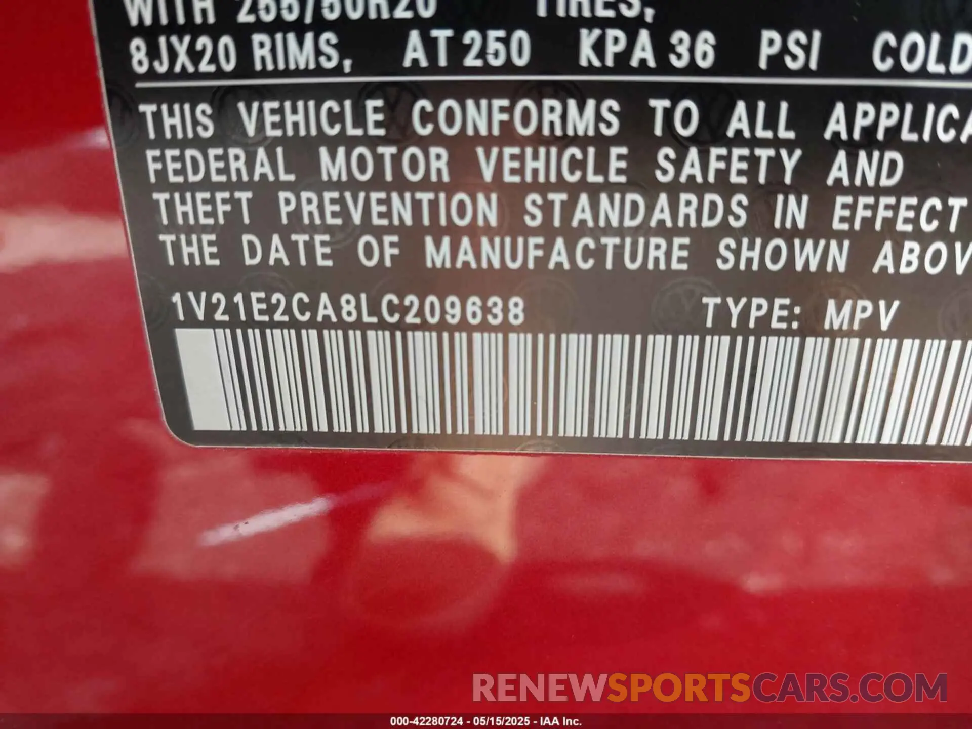 9 Photograph of a damaged car 1V21E2CA8LC209638 VOLKSWAGEN ATLAS CROSS SPORT 2020