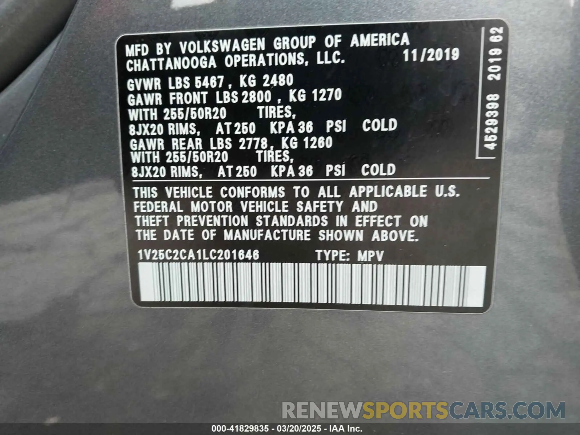 9 Photograph of a damaged car 1V25C2CA1LC201646 VOLKSWAGEN ATLAS CROSS SPORT 2020
