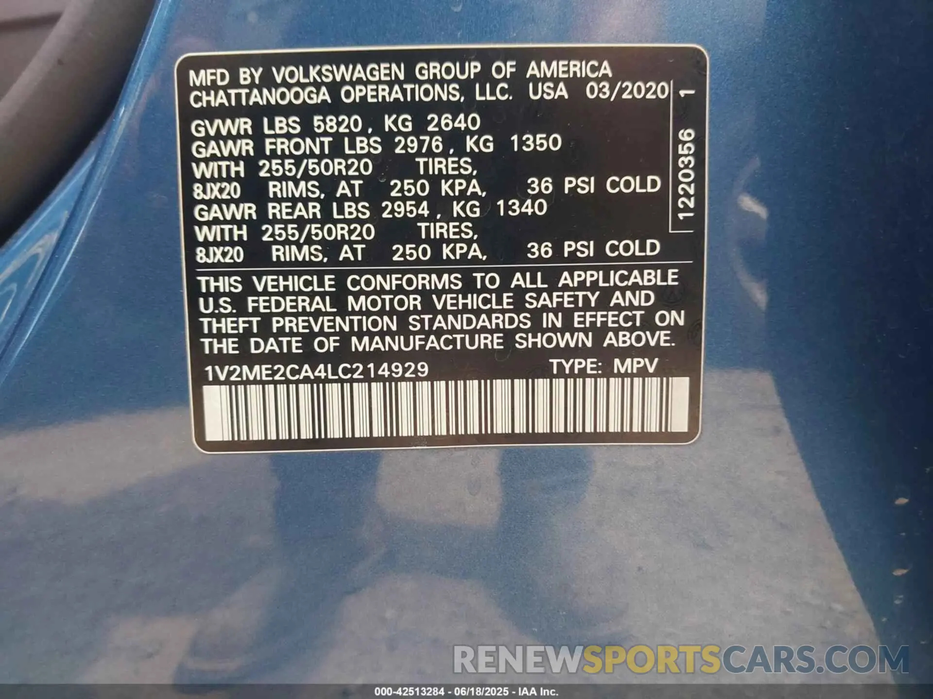 9 Photograph of a damaged car 1V2ME2CA4LC214929 VOLKSWAGEN ATLAS CROSS SPORT 2020