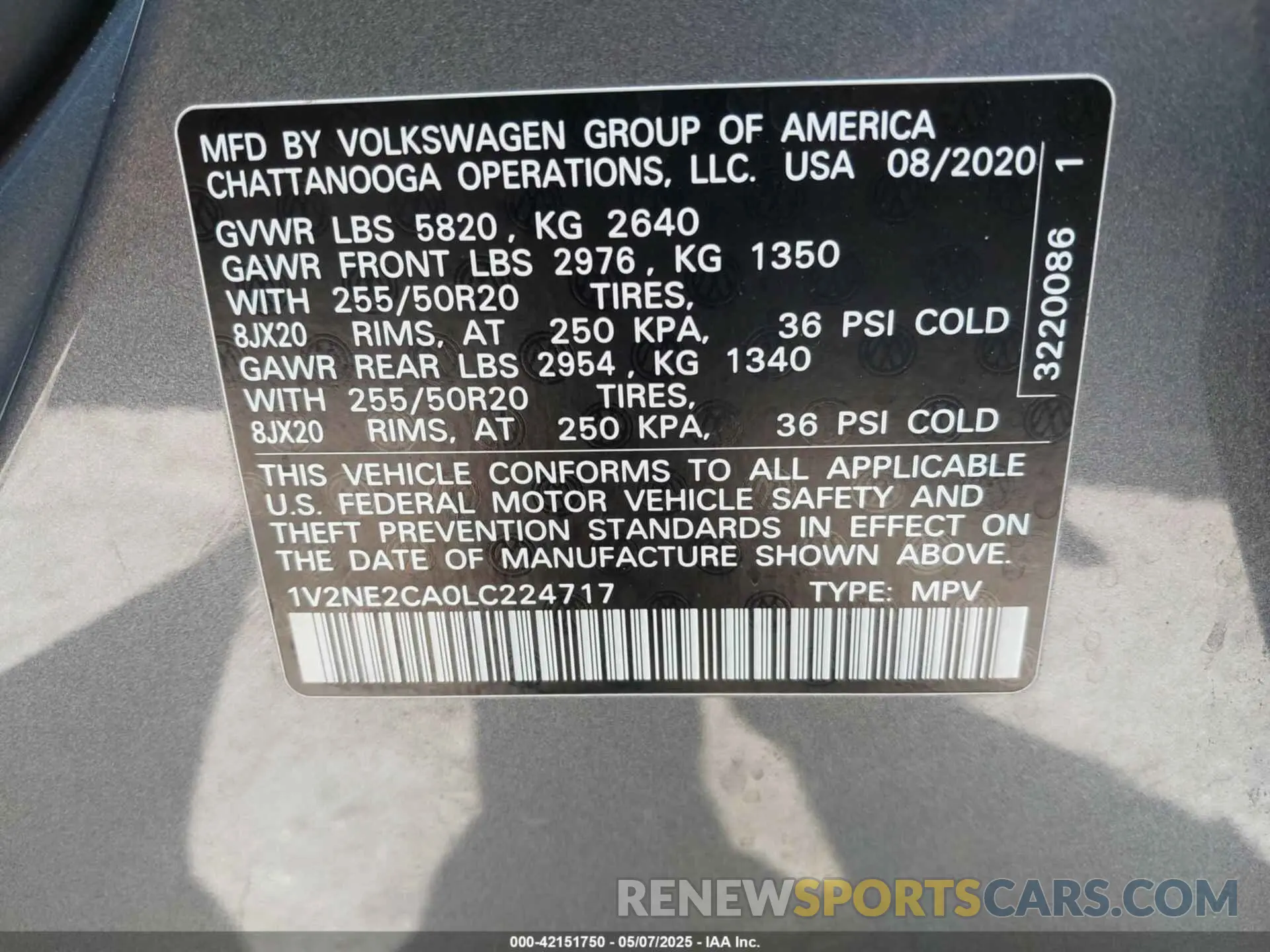9 Photograph of a damaged car 1V2NE2CA0LC224717 VOLKSWAGEN ATLAS CROSS SPORT 2020