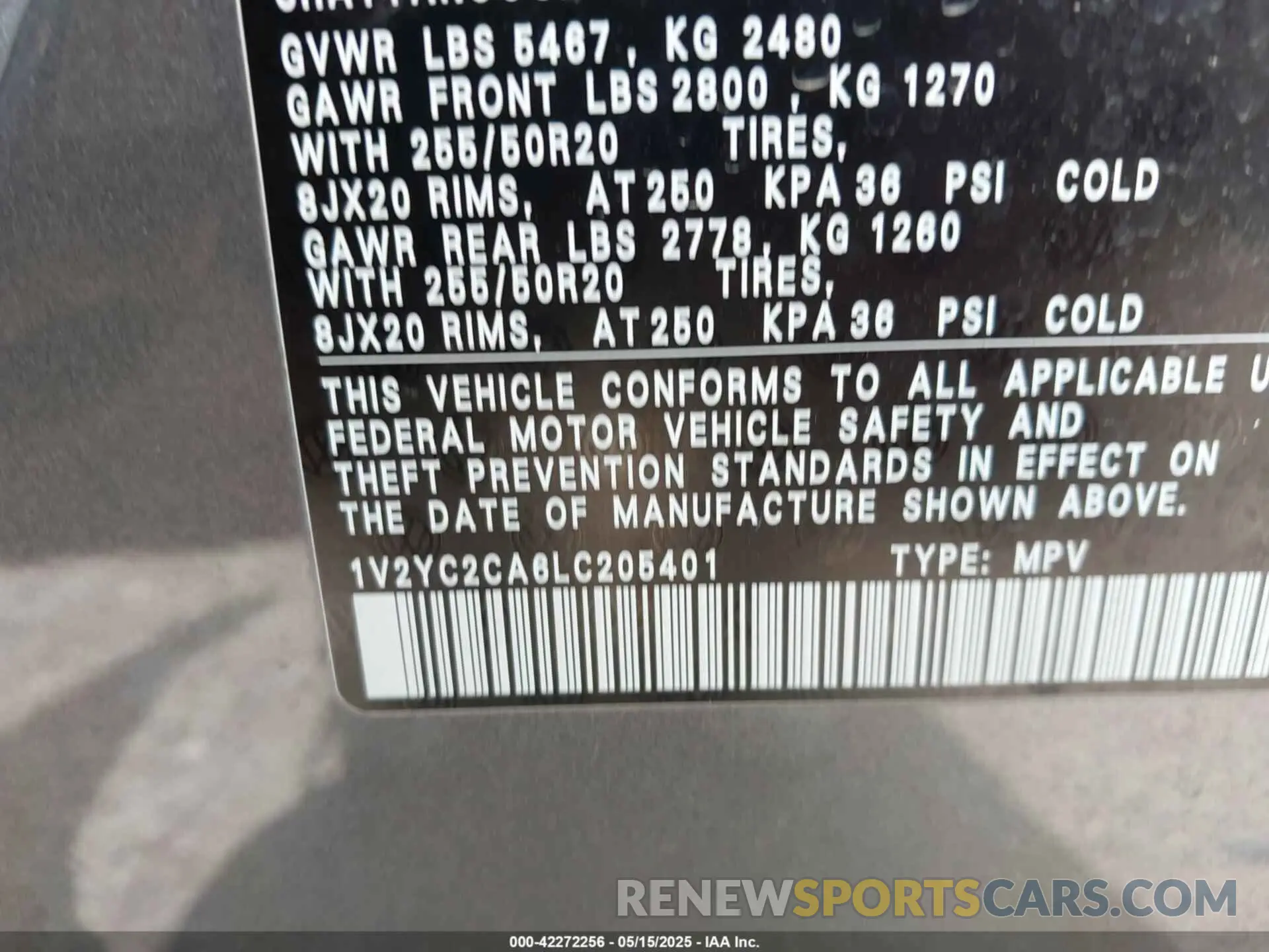 9 Photograph of a damaged car 1V2YC2CA6LC205401 VOLKSWAGEN ATLAS CROSS SPORT 2020