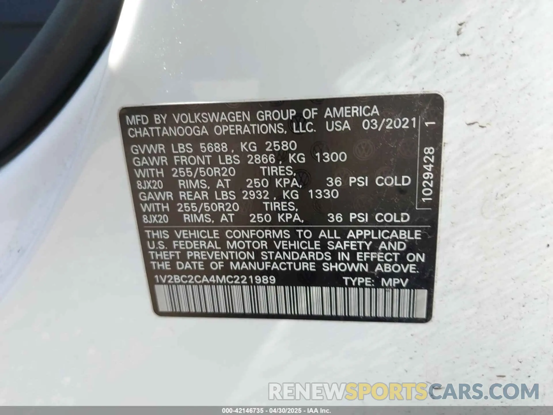 9 Фотография поврежденного автомобиля 1V2BC2CA4MC221989 VOLKSWAGEN ATLAS CROSS SPORT 2021
