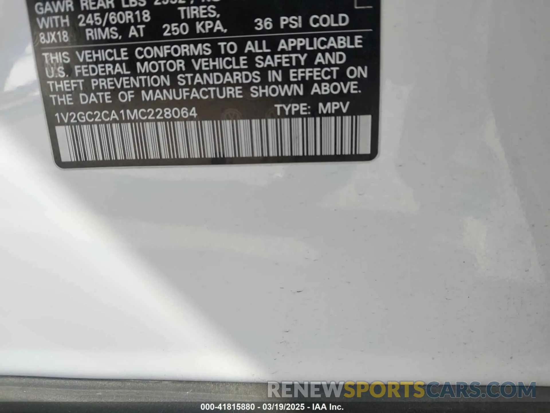 9 Photograph of a damaged car 1V2GC2CA1MC228064 VOLKSWAGEN ATLAS CROSS SPORT 2021