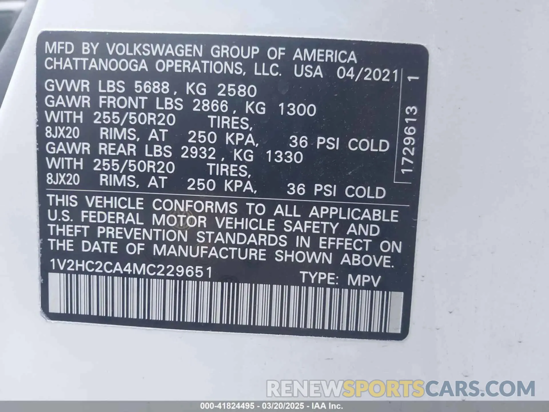9 Photograph of a damaged car 1V2HC2CA4MC229651 VOLKSWAGEN ATLAS CROSS SPORT 2021