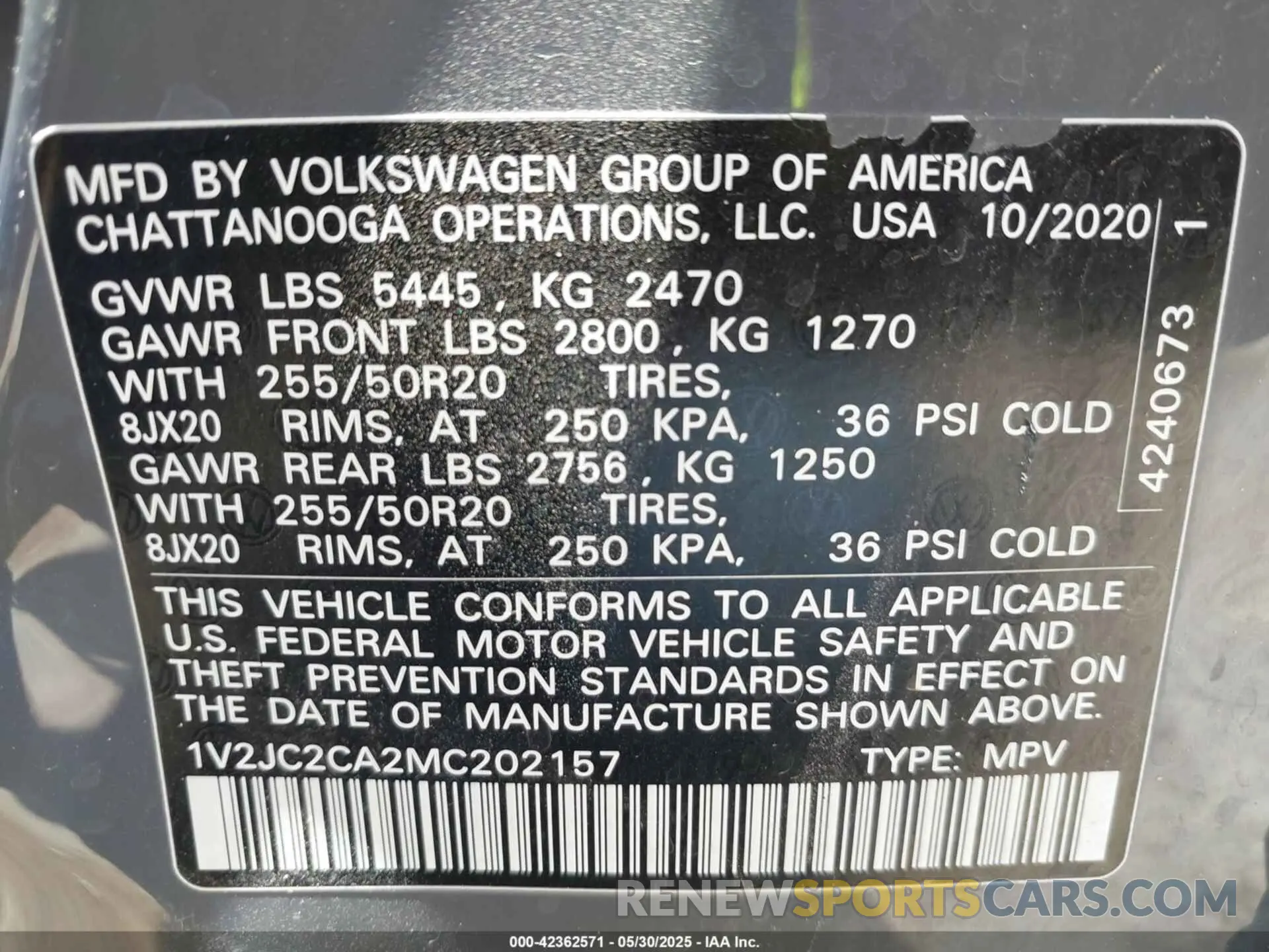 9 Фотография поврежденного автомобиля 1V2JC2CA2MC202157 VOLKSWAGEN ATLAS CROSS SPORT 2021