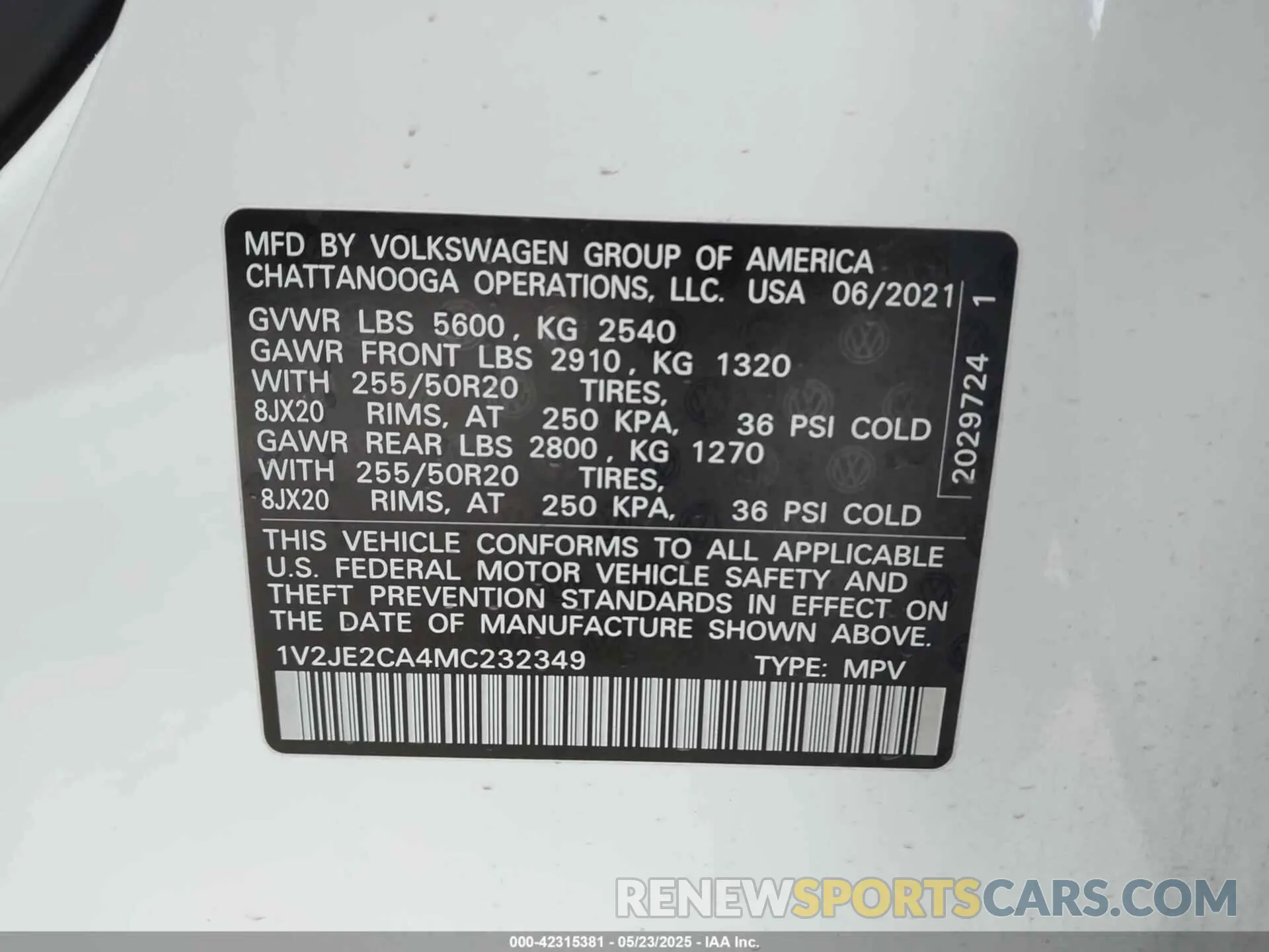 9 Фотография поврежденного автомобиля 1V2JE2CA4MC232349 VOLKSWAGEN ATLAS CROSS SPORT 2021