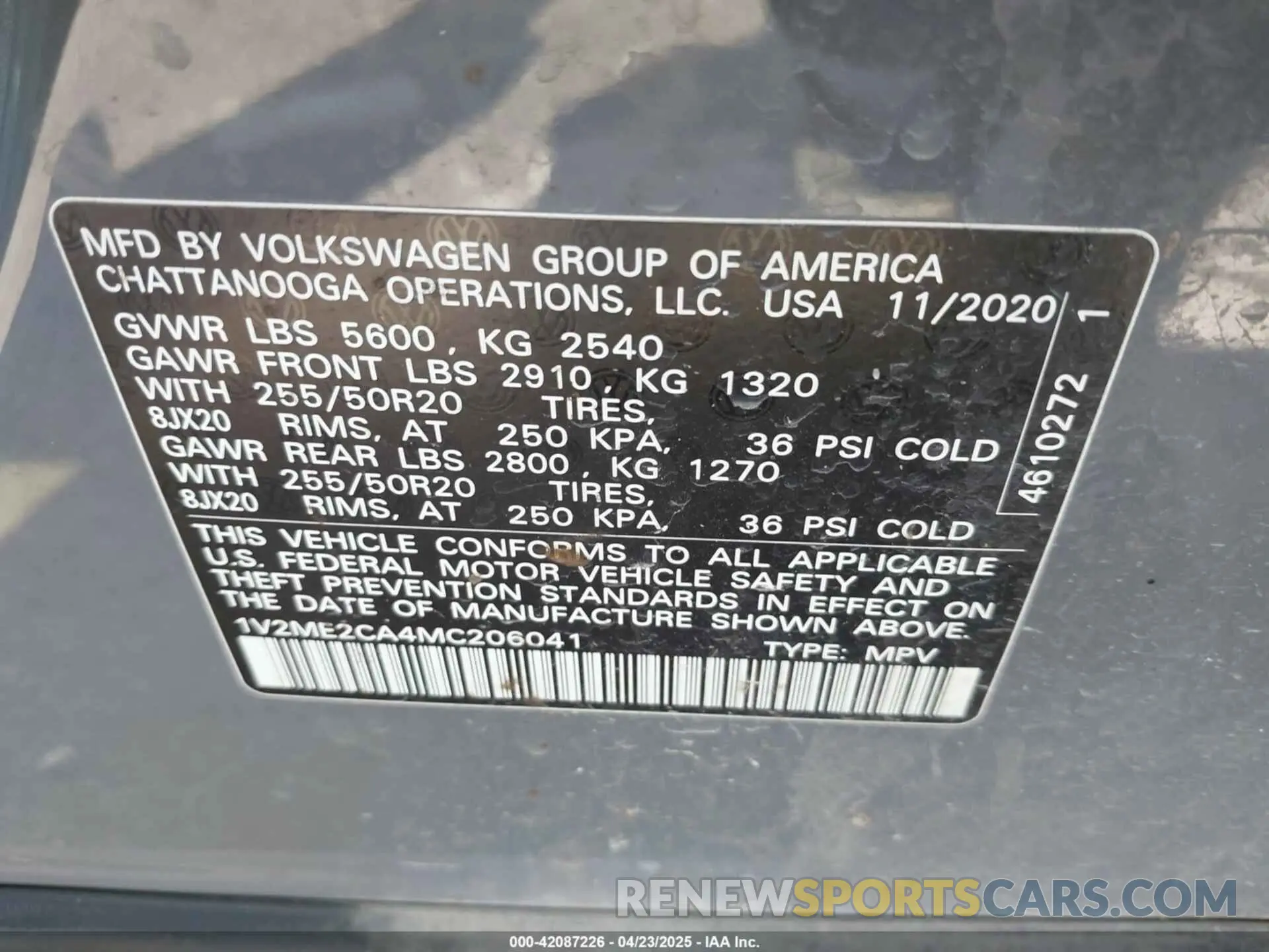 9 Photograph of a damaged car 1V2ME2CA4MC206041 VOLKSWAGEN ATLAS CROSS SPORT 2021