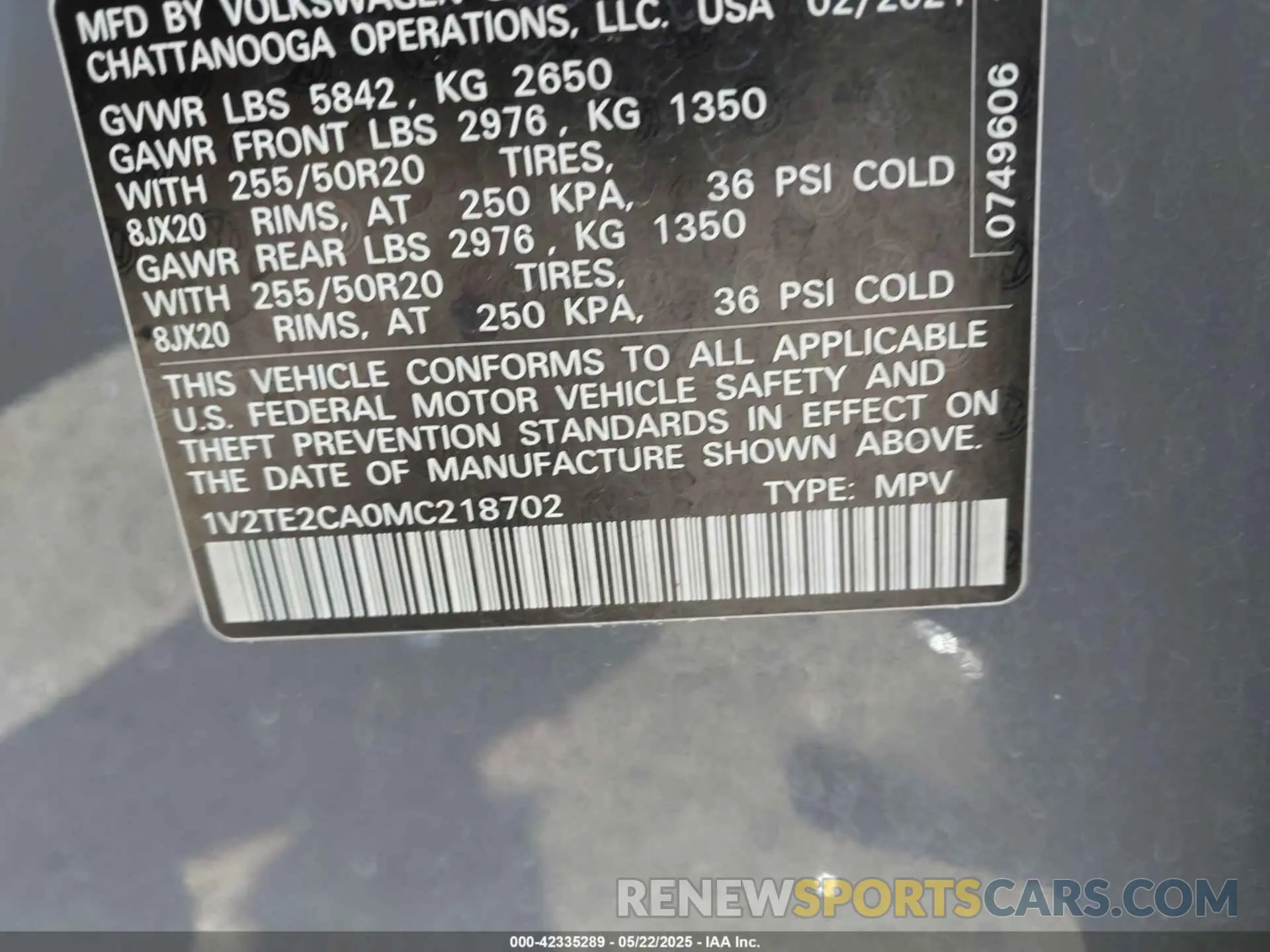 9 Фотография поврежденного автомобиля 1V2TE2CA0MC218702 VOLKSWAGEN ATLAS CROSS SPORT 2021