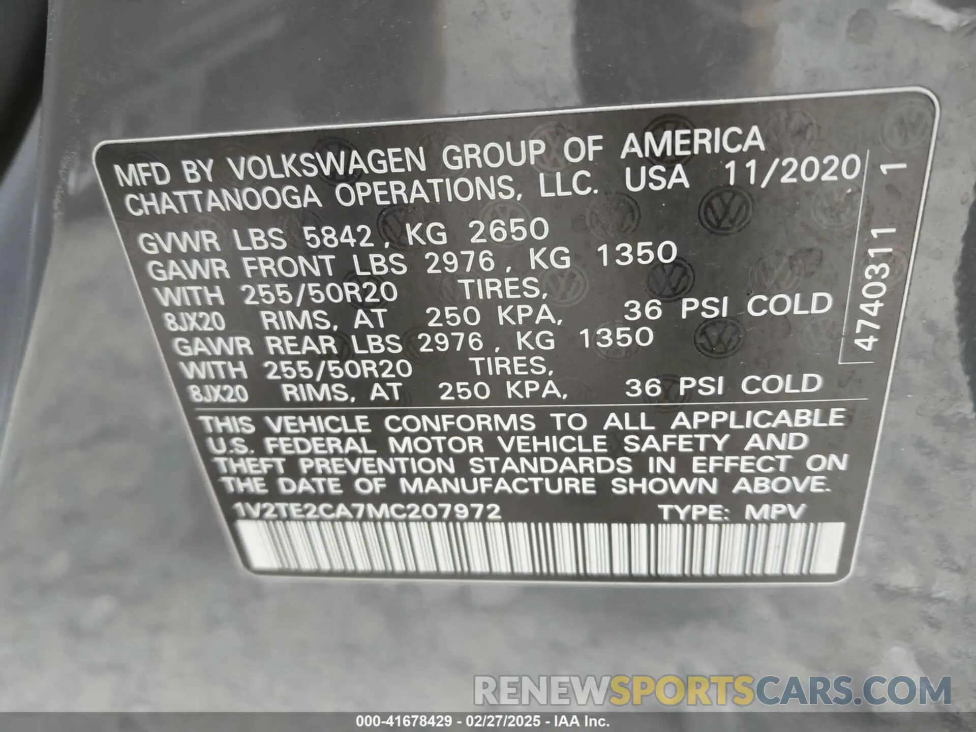 9 Фотография поврежденного автомобиля 1V2TE2CA7MC207972 VOLKSWAGEN ATLAS CROSS SPORT 2021